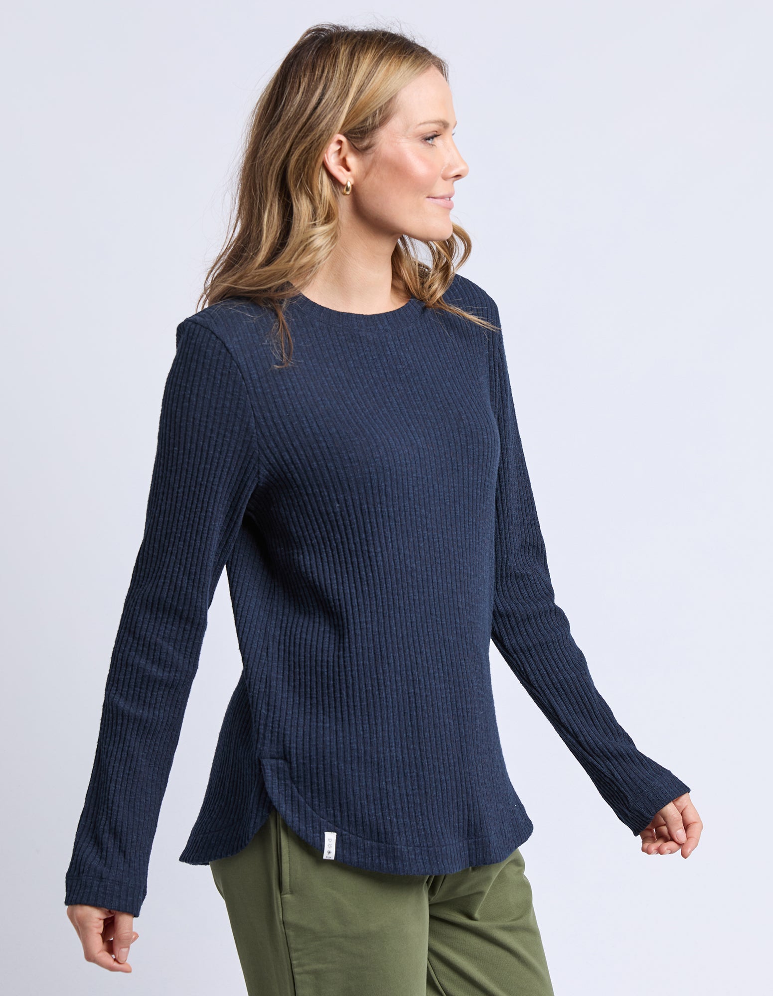 Veronica Rib Long Sleeve Tee Navy
