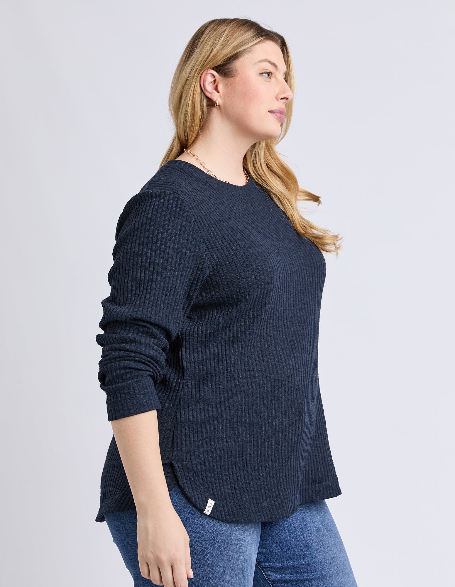 Veronica Rib Long Sleeve Tee Navy