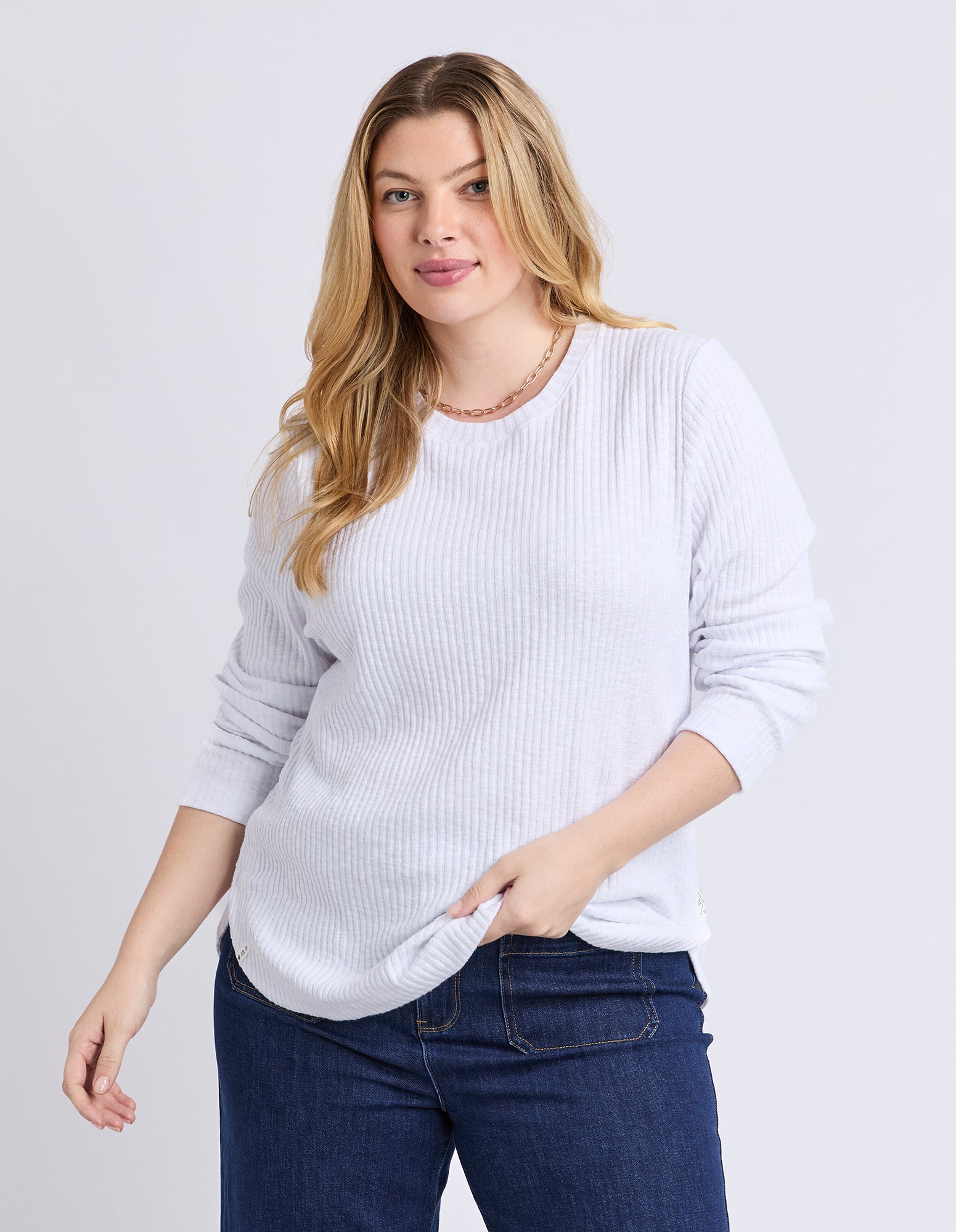Veronica Rib Long Sleeve Tee White