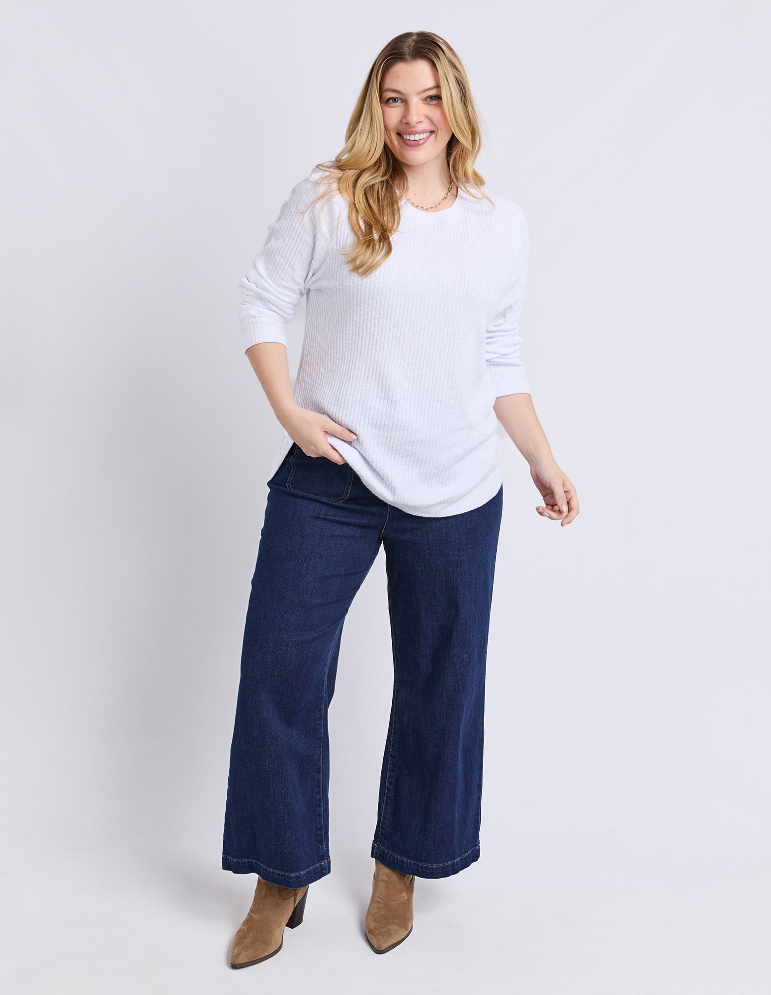 Veronica Rib Long Sleeve Tee White