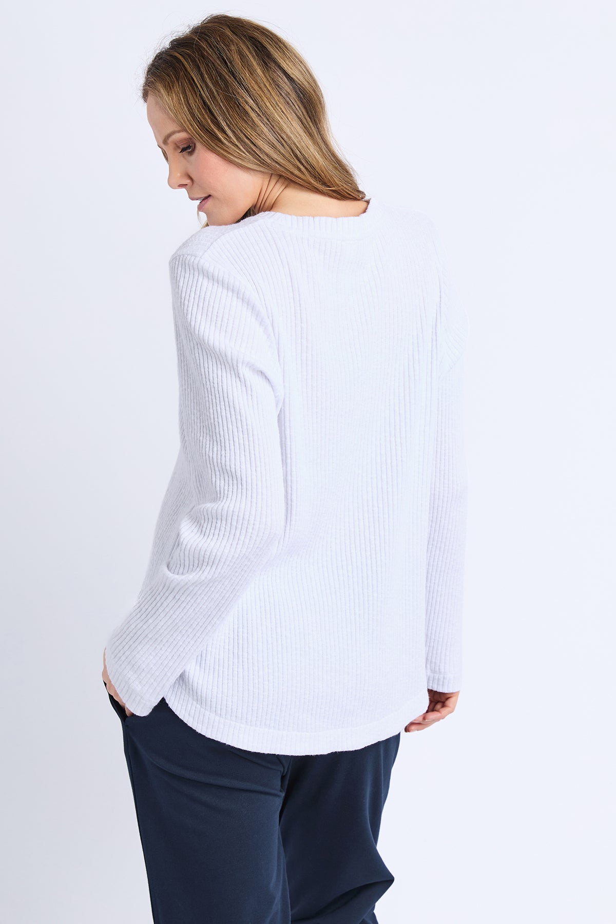 Veronica Rib Long Sleeve Tee White