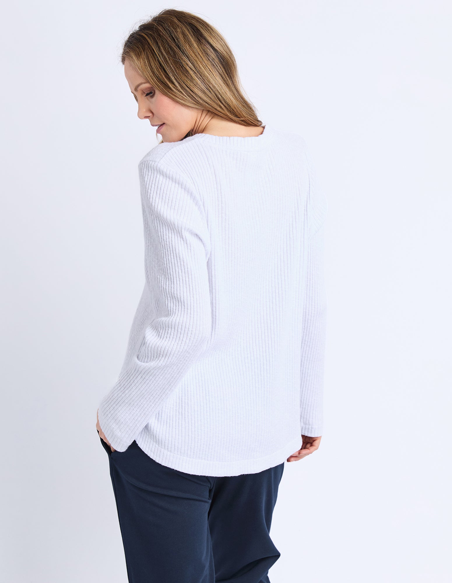 Veronica Rib Long Sleeve Tee White