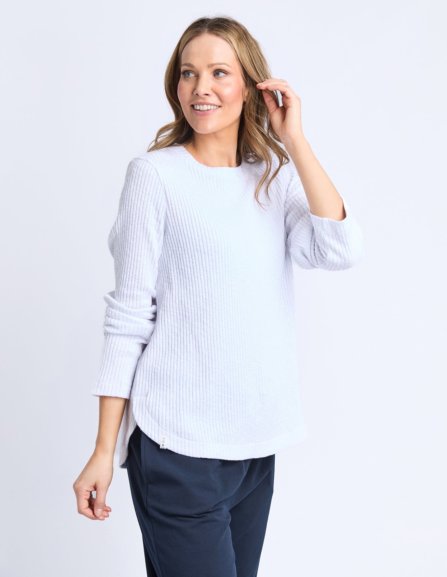 Veronica Rib Long Sleeve Tee White