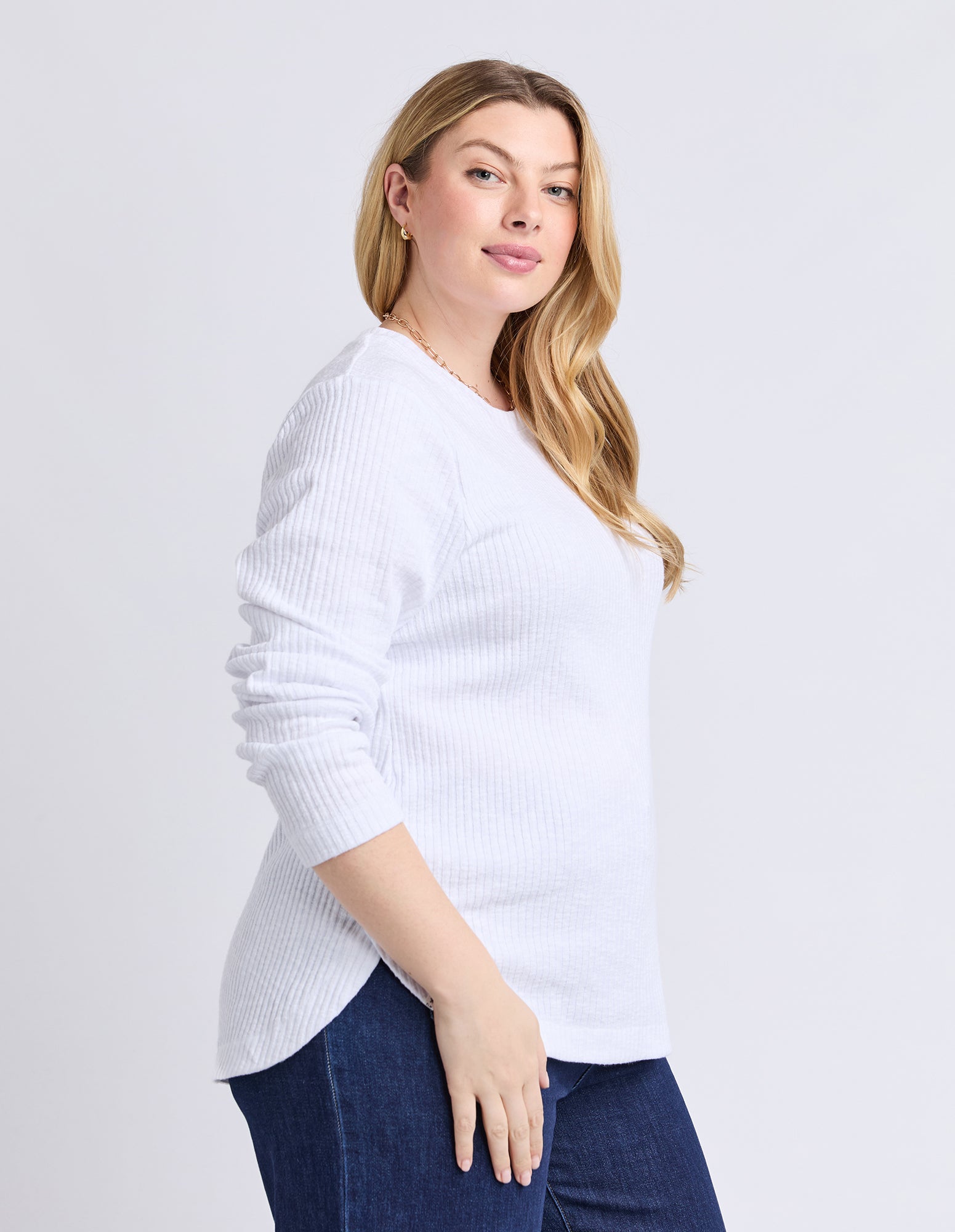 Veronica Rib Long Sleeve Tee White