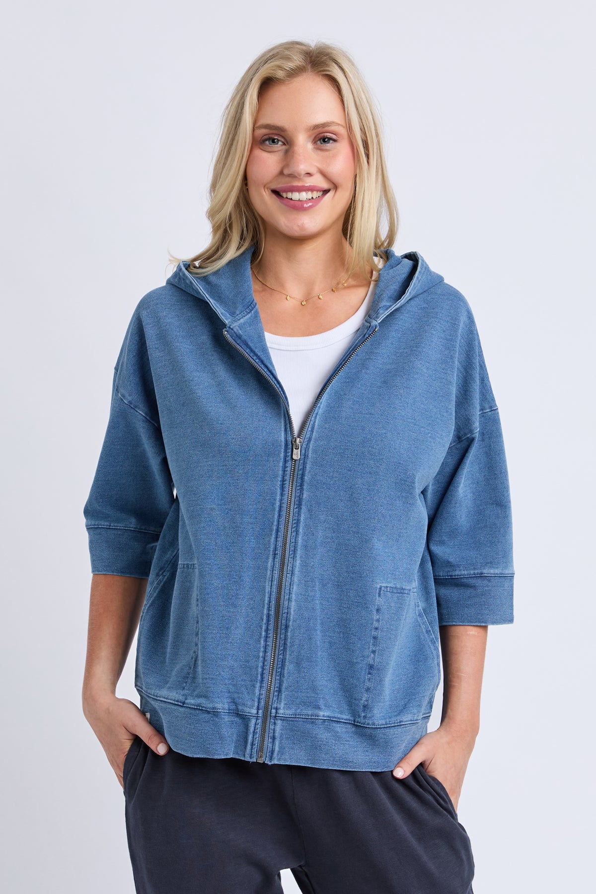 Tessa Denim Look Hoodie Blue Denim Look