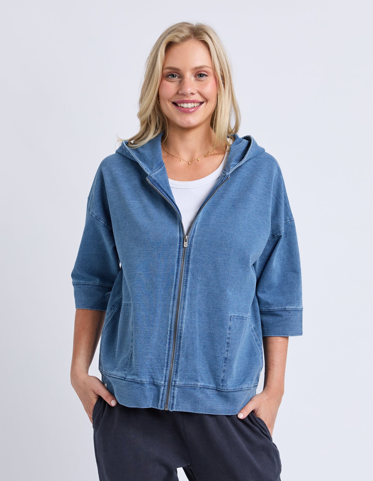 Tessa Denim Look Hoodie Blue Denim Look