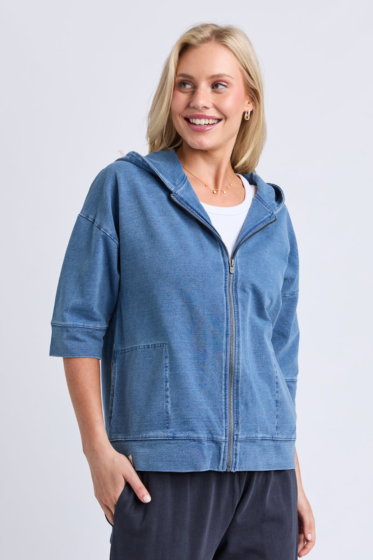 Tessa Denim Look Hoodie Blue Denim Look