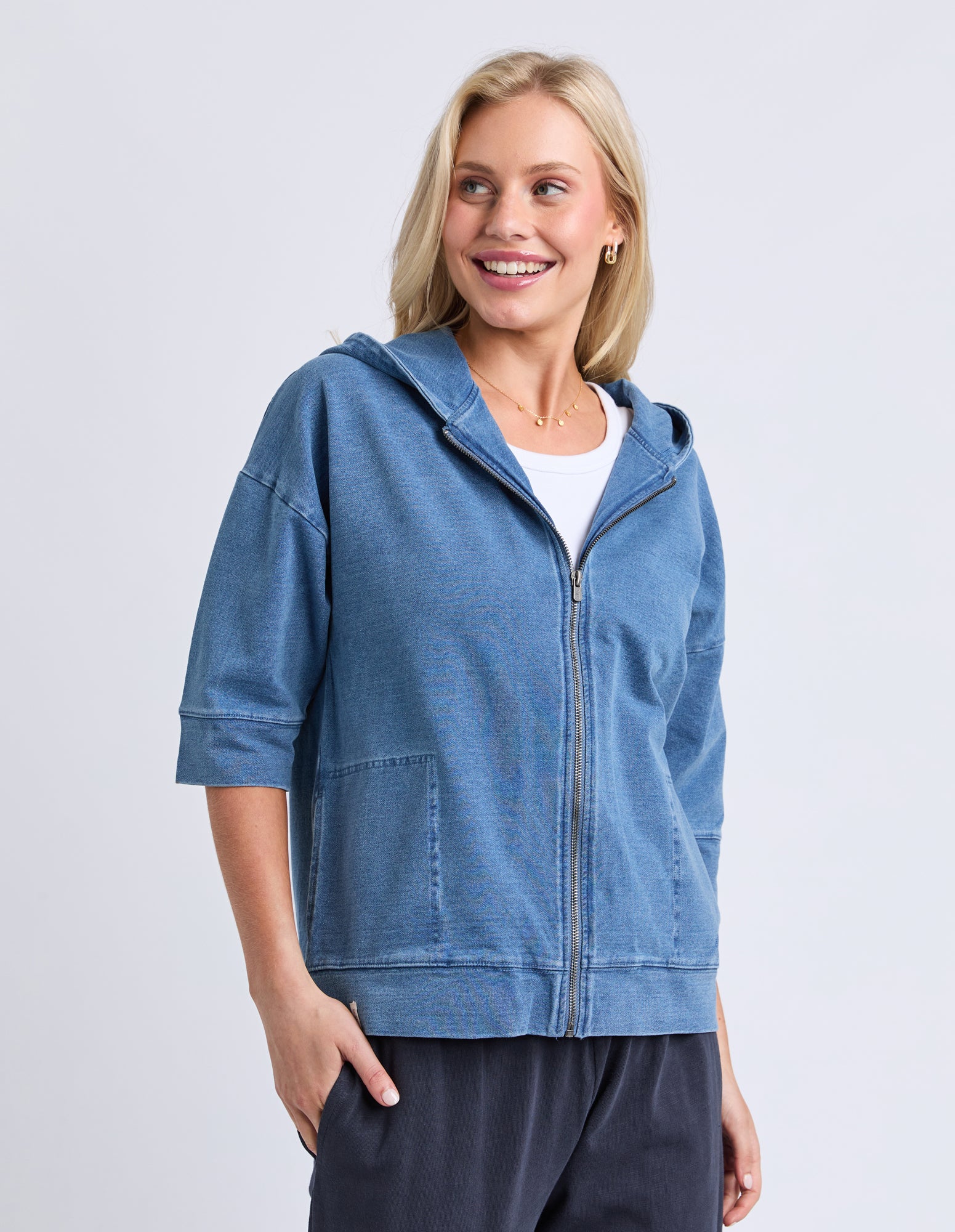 Tessa Denim Look Hoodie Blue Denim Look