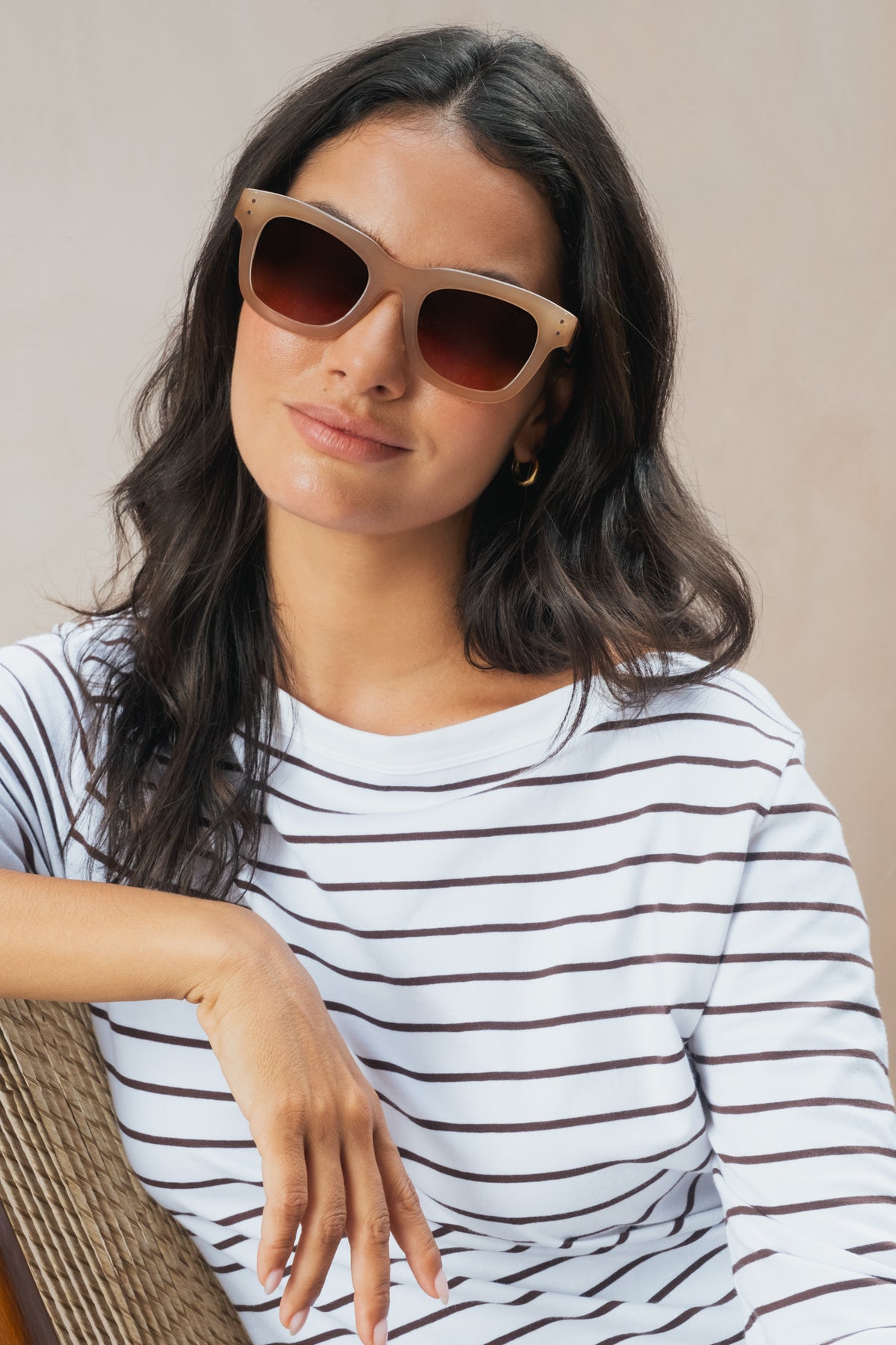 Eliza Boat Neck Tee Stripe White/Coffee