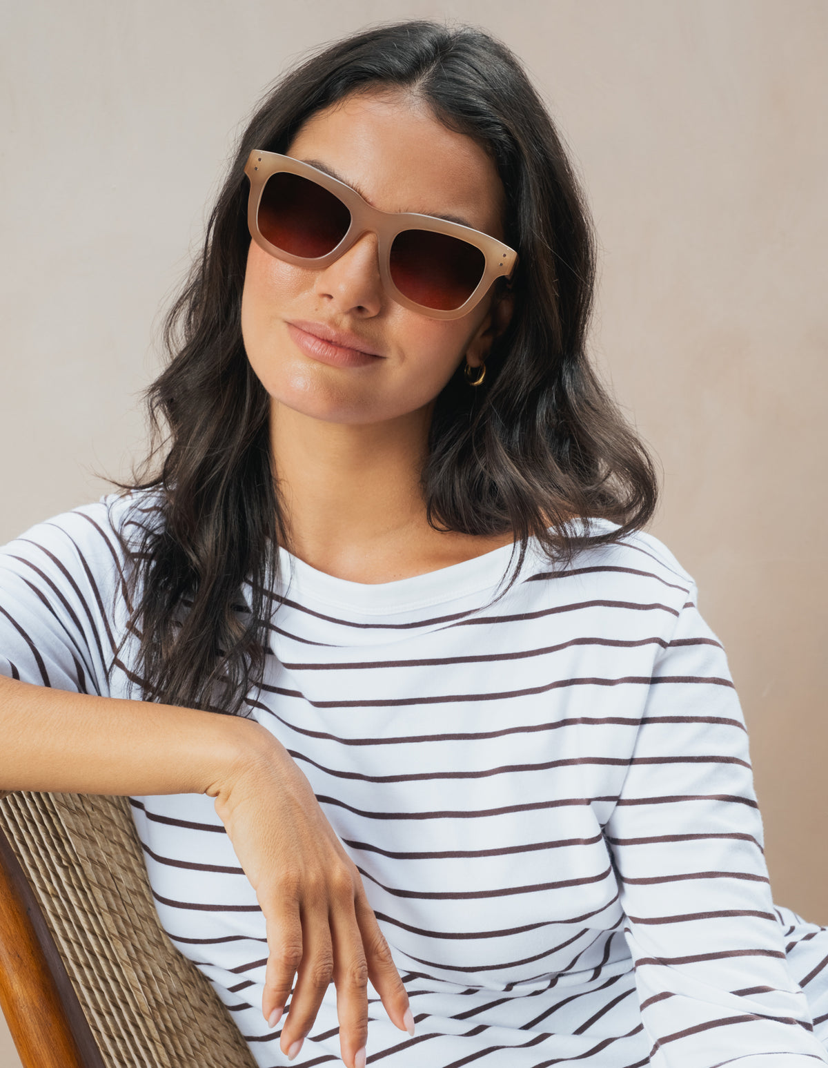 Eliza Boat Neck Tee Stripe White/Coffee