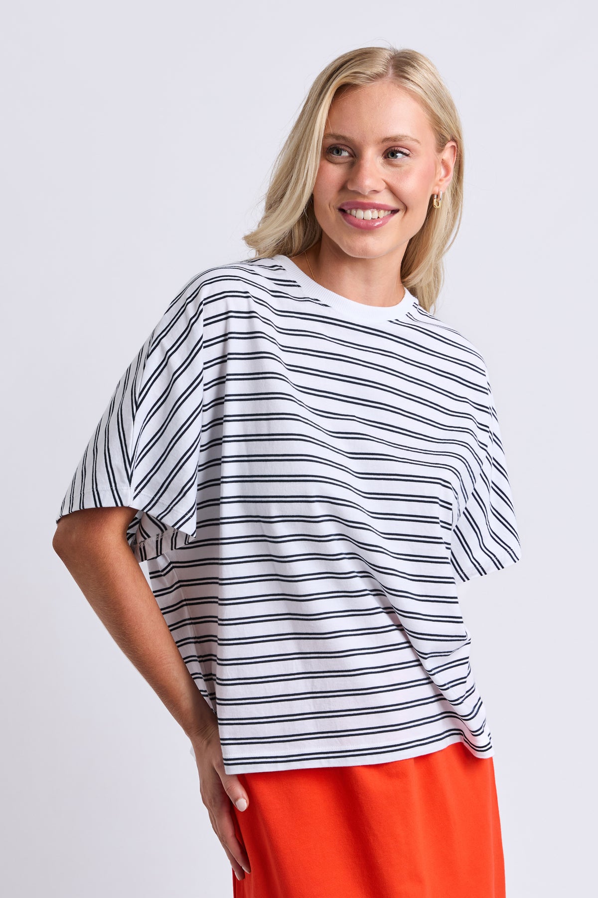 Luna Short Sleeve Tee White/Navy Stripe