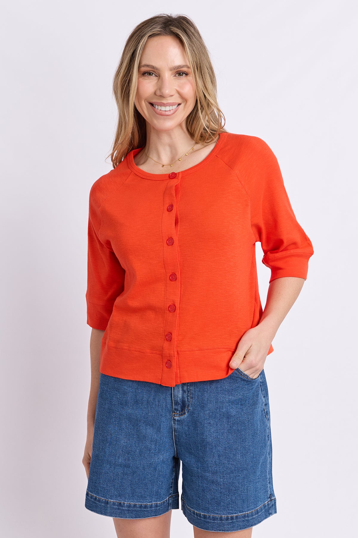 Yvette Short Sleeve Cardi Tangello