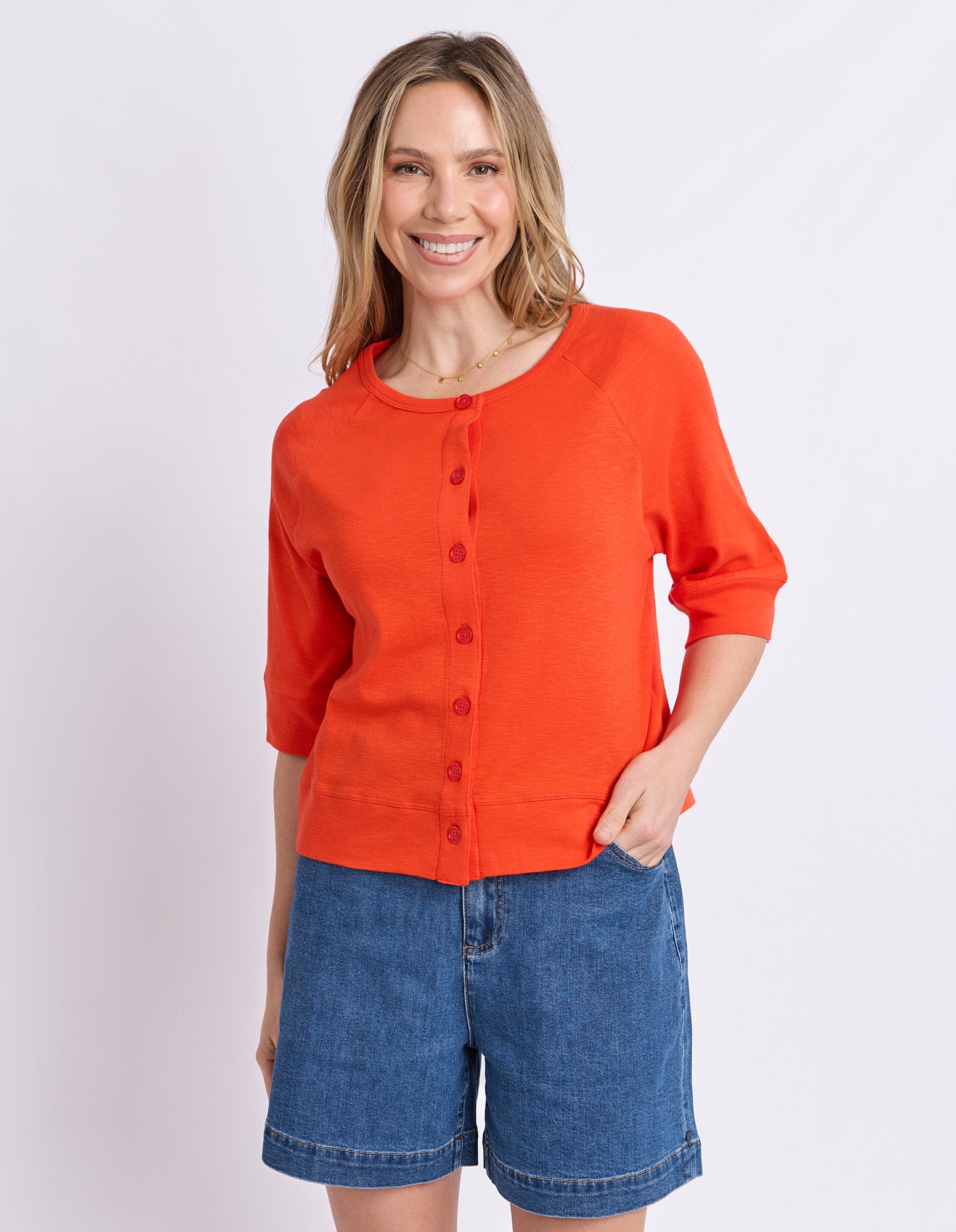 Yvette Short Sleeve Cardi Tangello