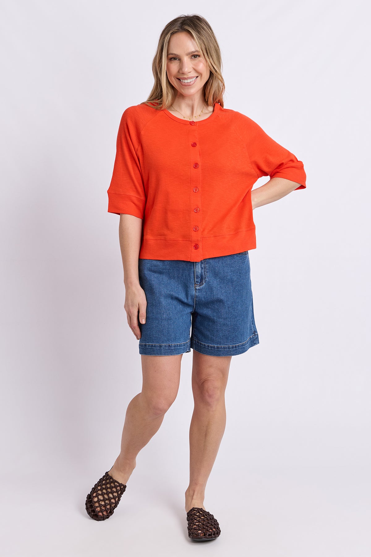 Yvette Short Sleeve Cardi Tangello