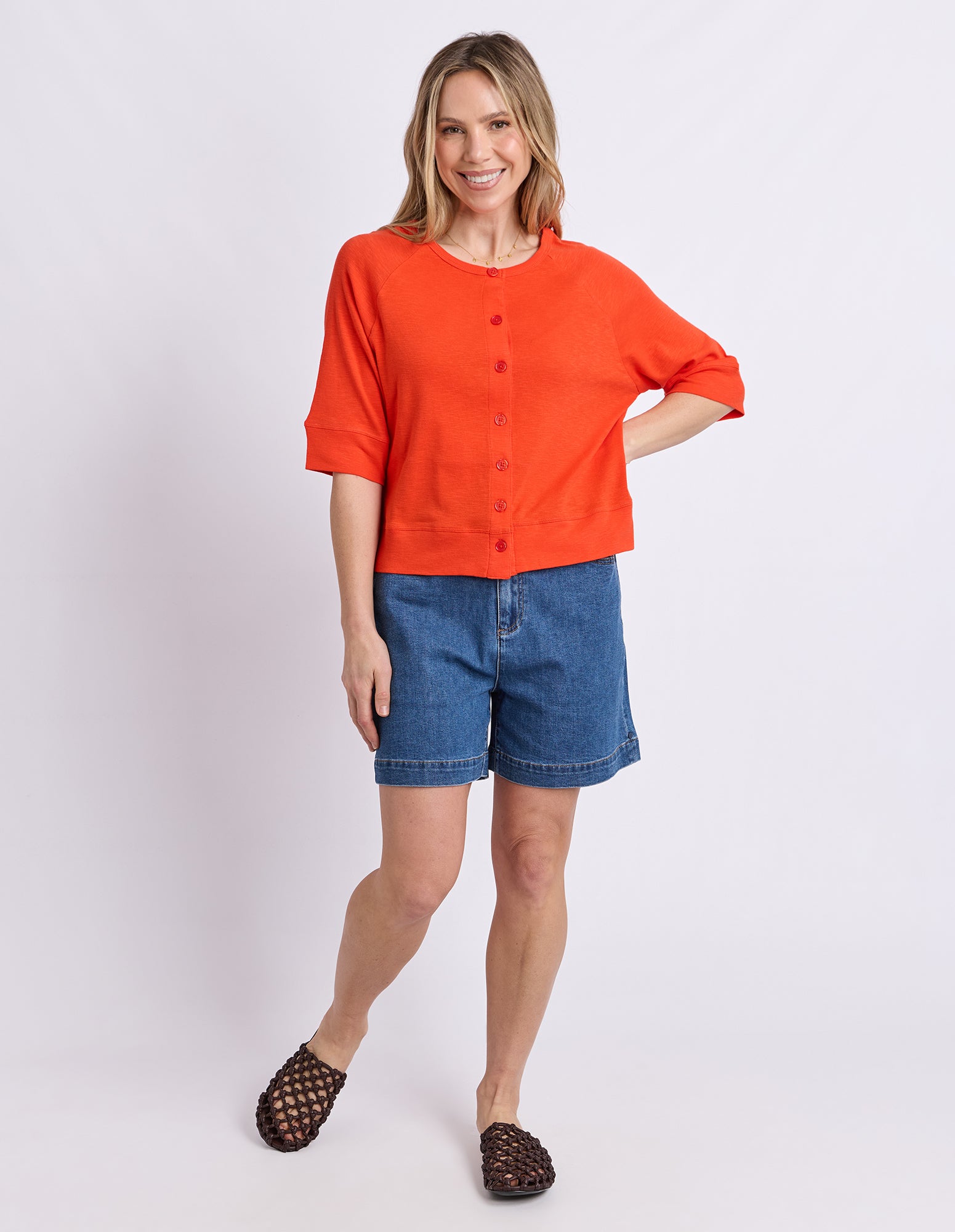 Yvette Short Sleeve Cardi Tangello
