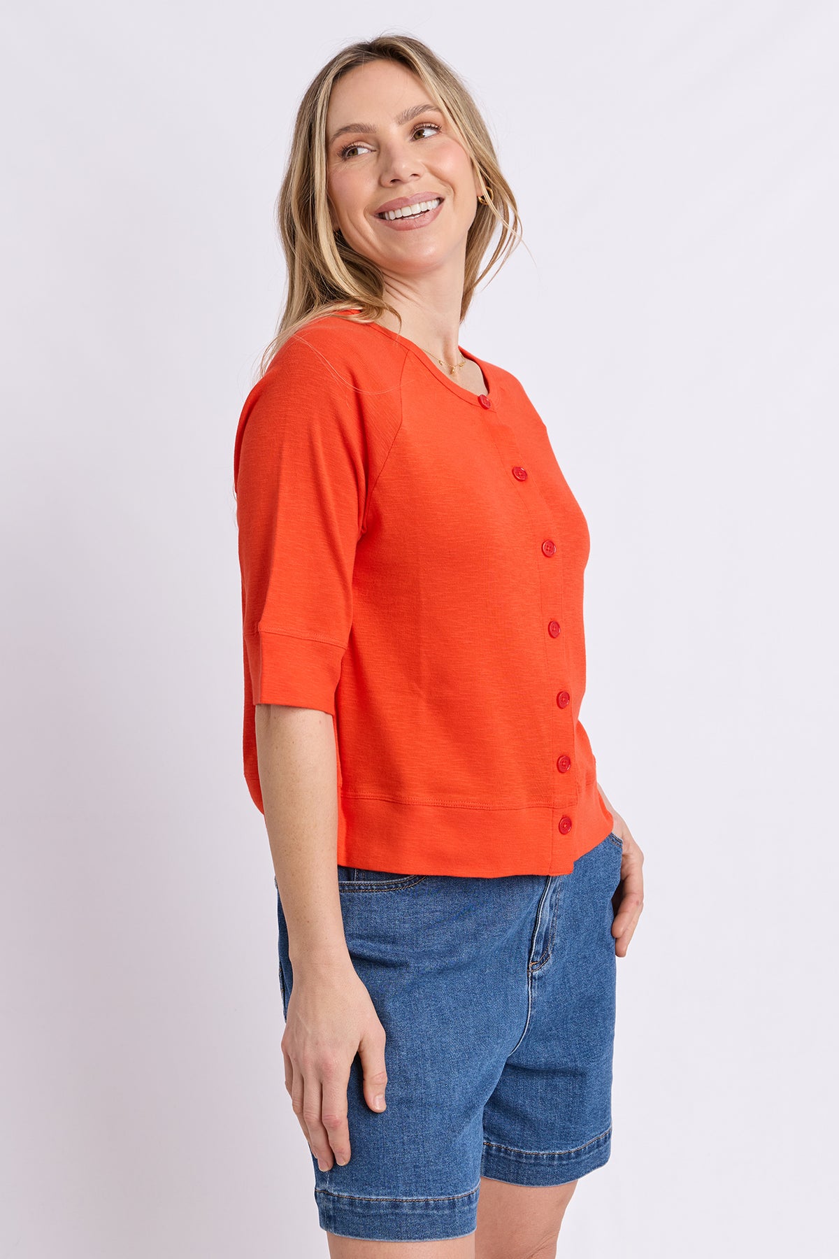 Yvette Short Sleeve Cardi Tangello