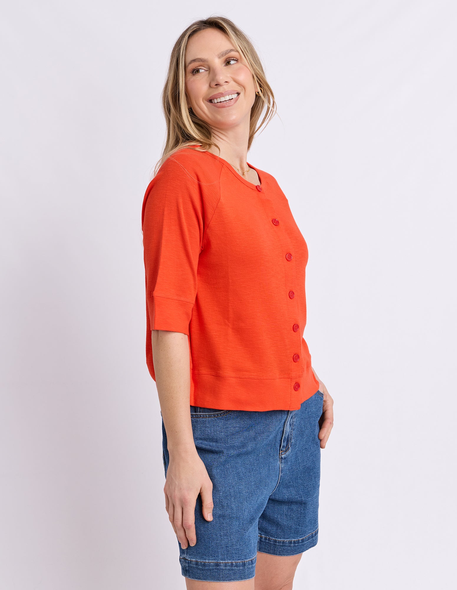 Yvette Short Sleeve Cardi Tangello