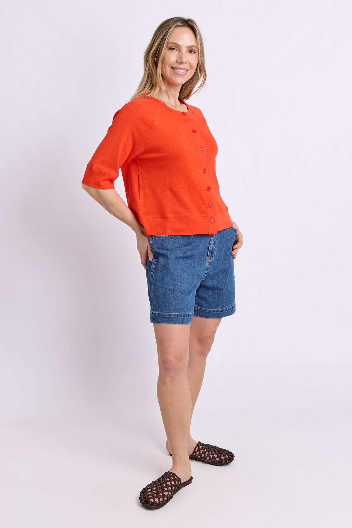 Yvette Short Sleeve Cardi Tangello