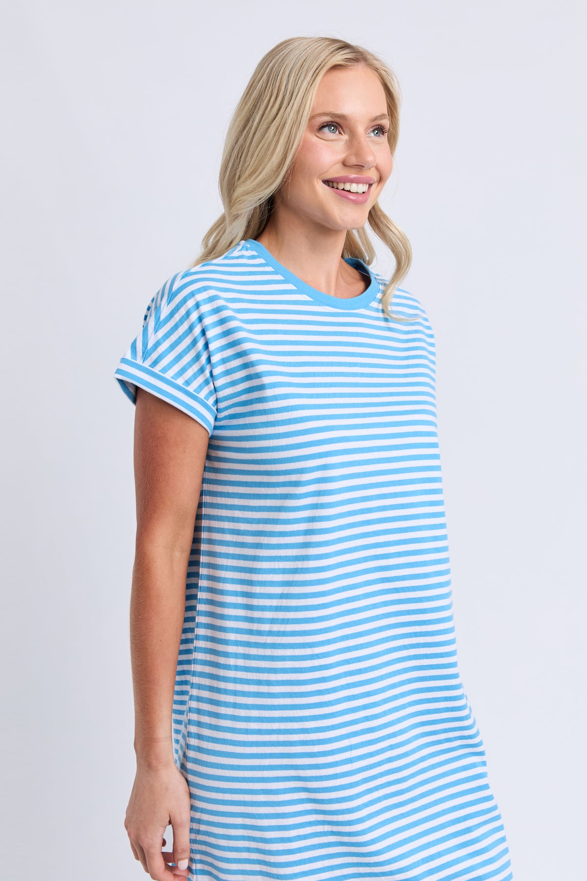 Yarra Stripe Dress Azure Blue & Wht Str