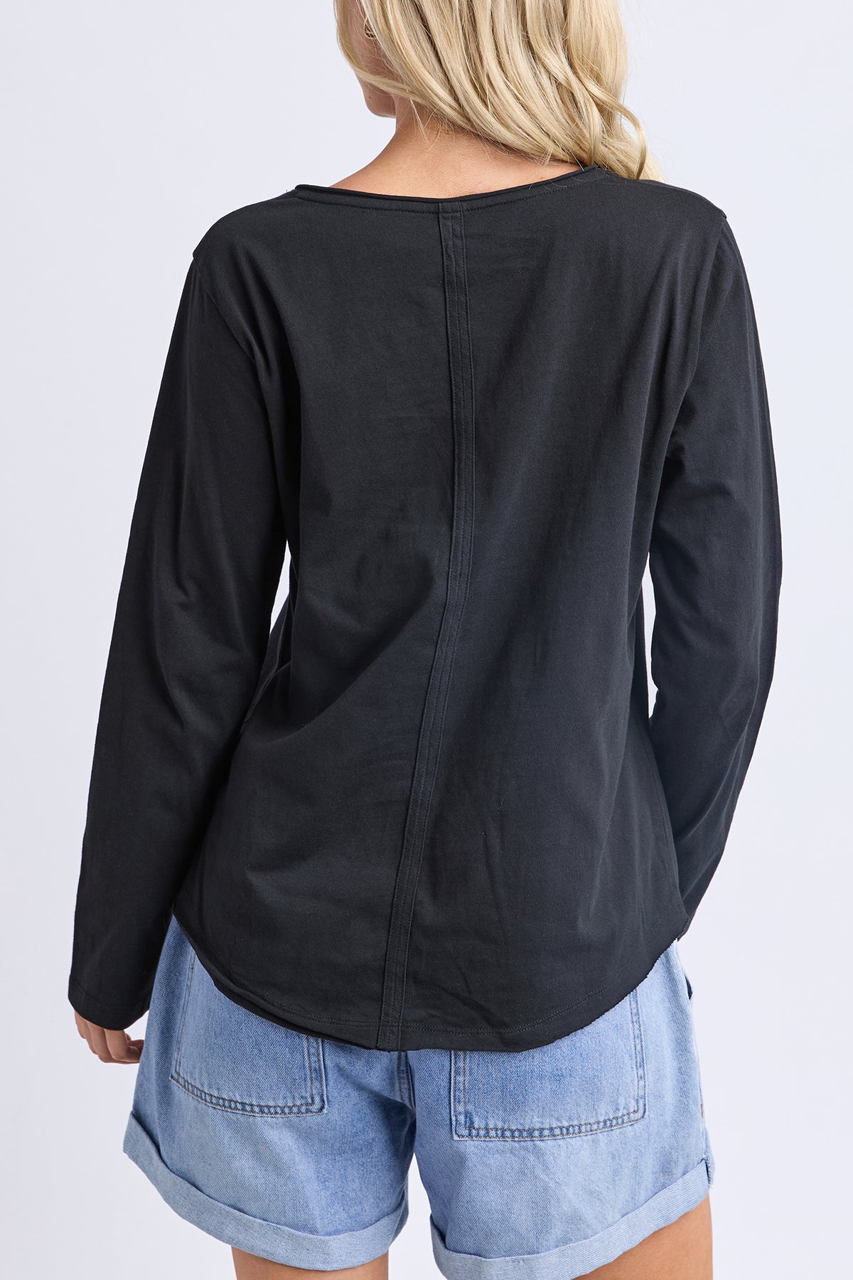 Pima Long Sleeve Vee Tee Black
