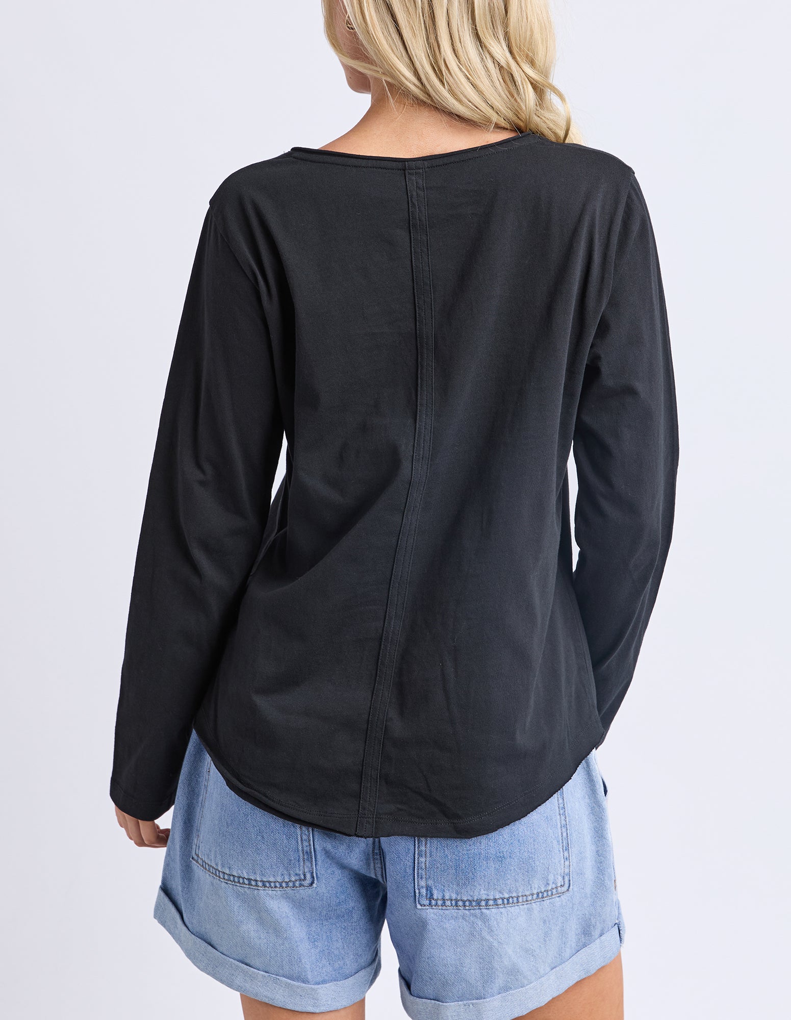 Pima Long Sleeve Vee Tee Black