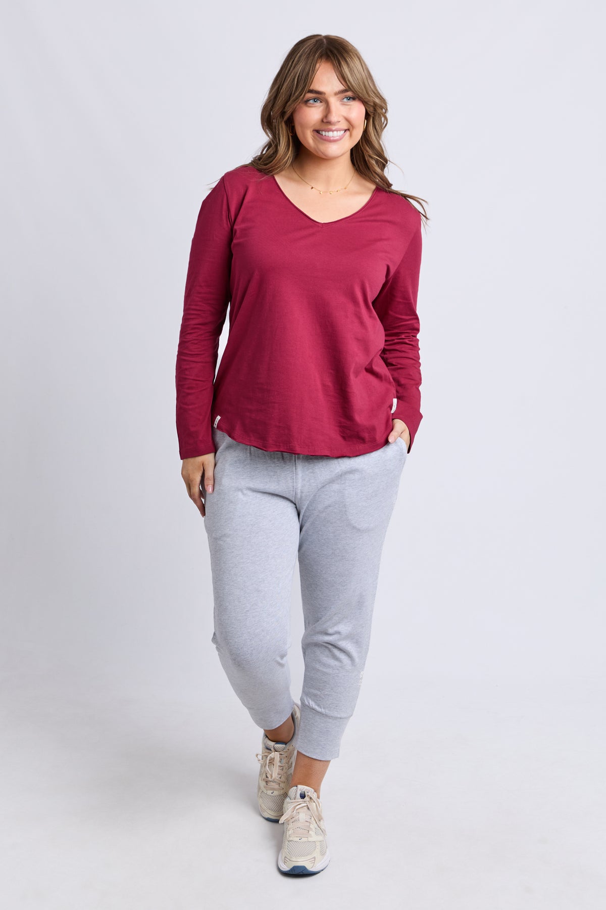 Pima Long Sleeve Vee Tee Maroon