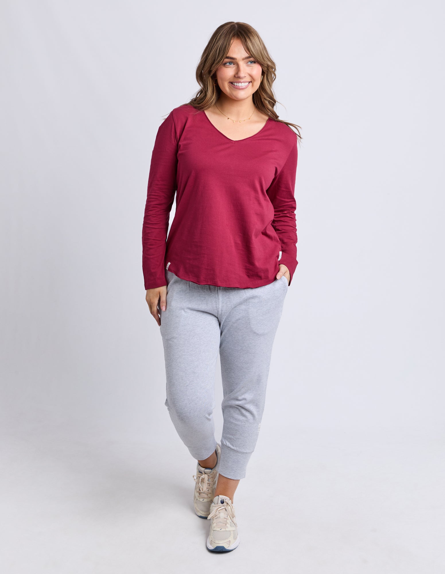 Pima Long Sleeve Vee Tee Maroon