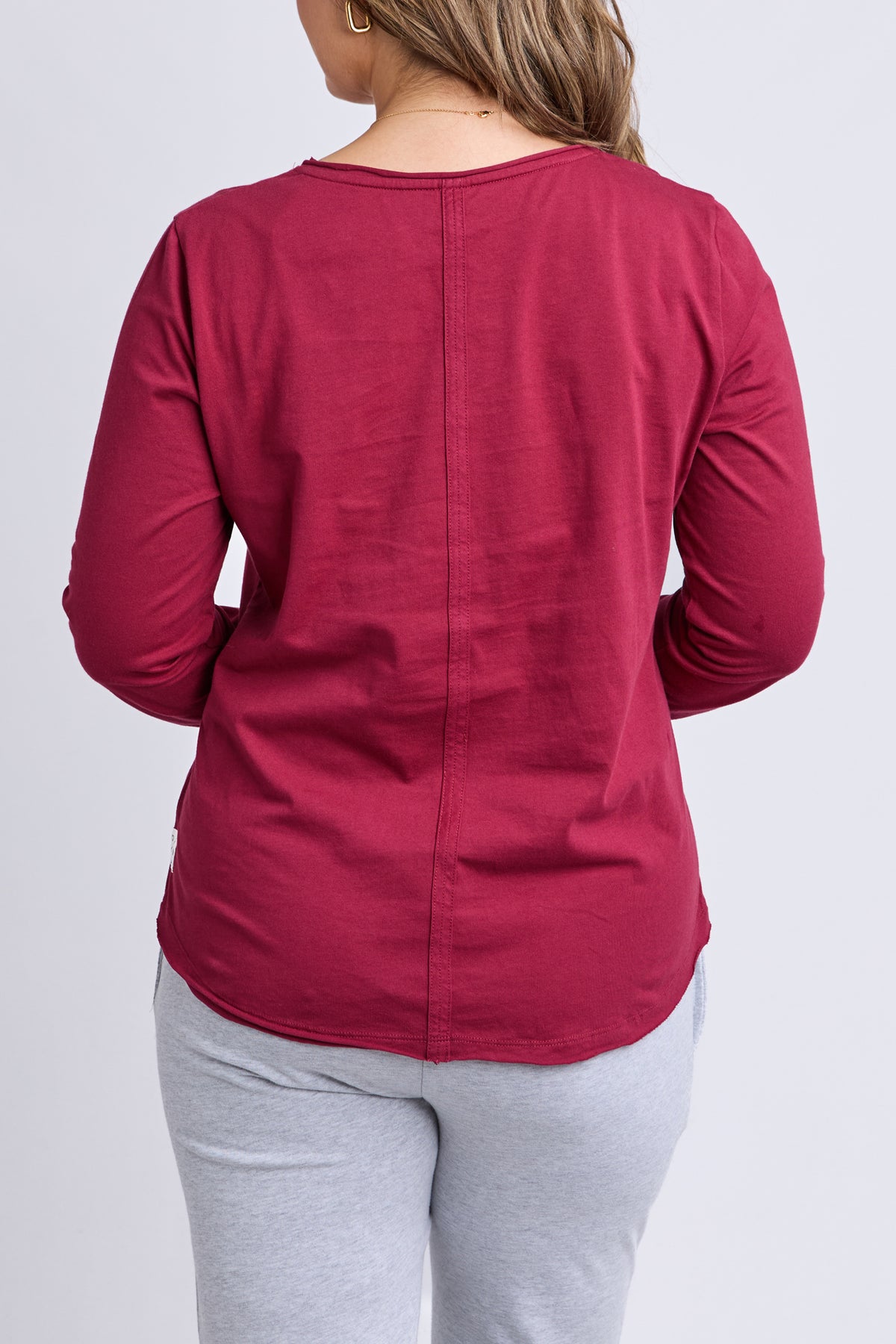 Pima Long Sleeve Vee Tee Maroon