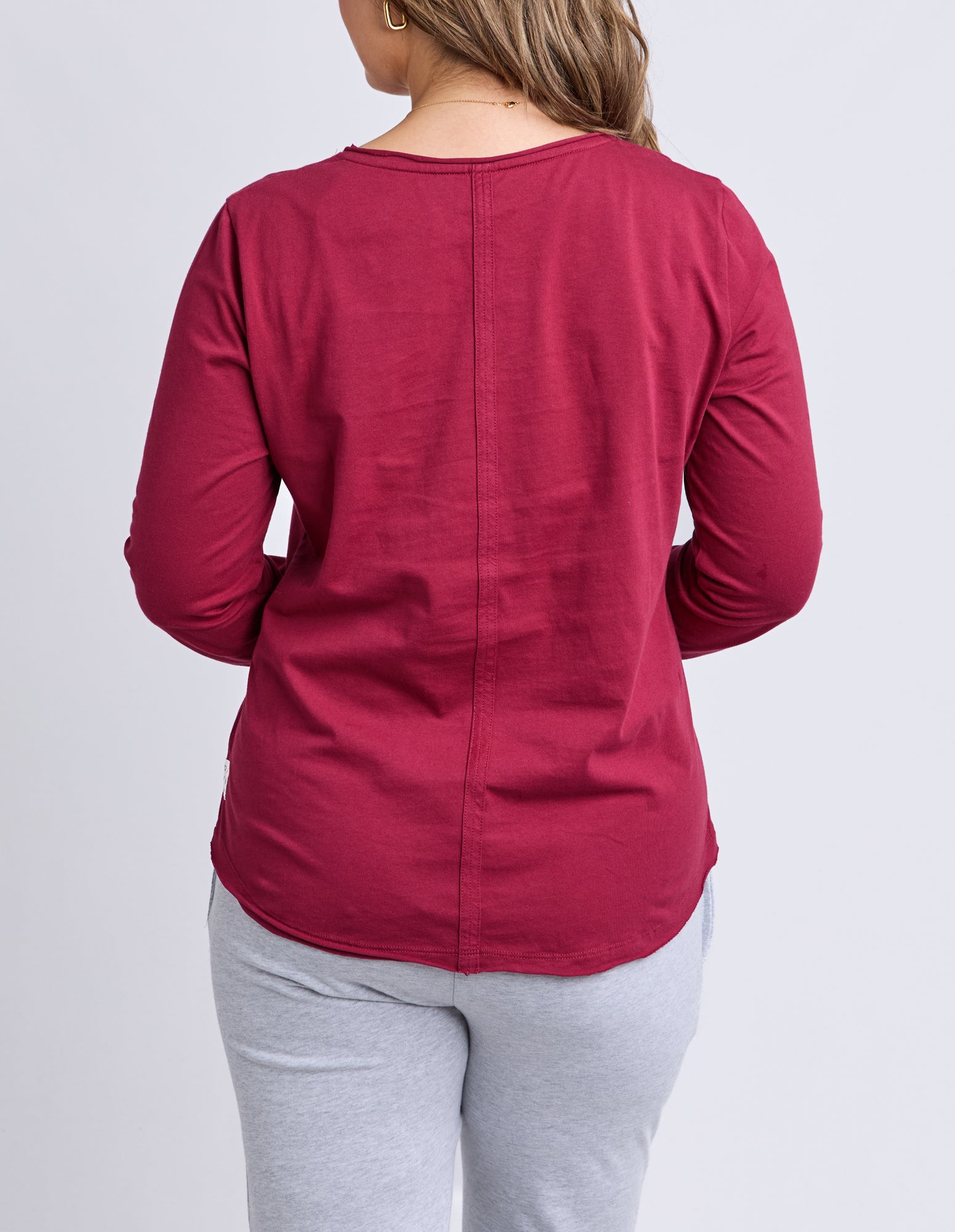 Pima Long Sleeve Vee Tee Maroon