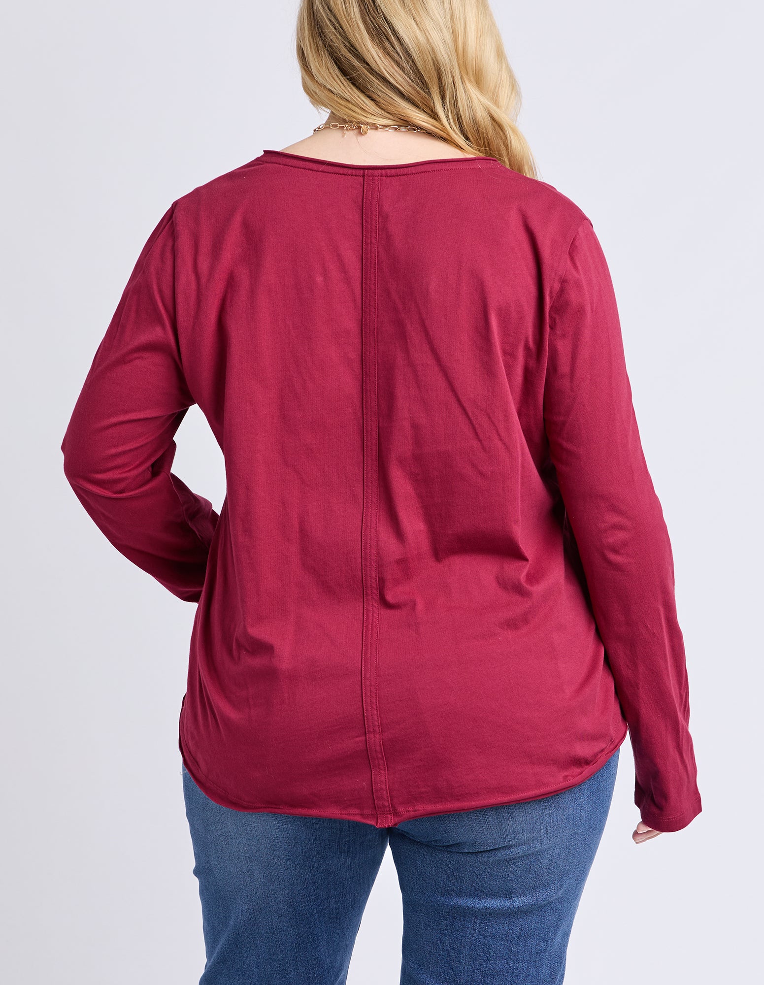 Pima Long Sleeve Vee Tee Maroon