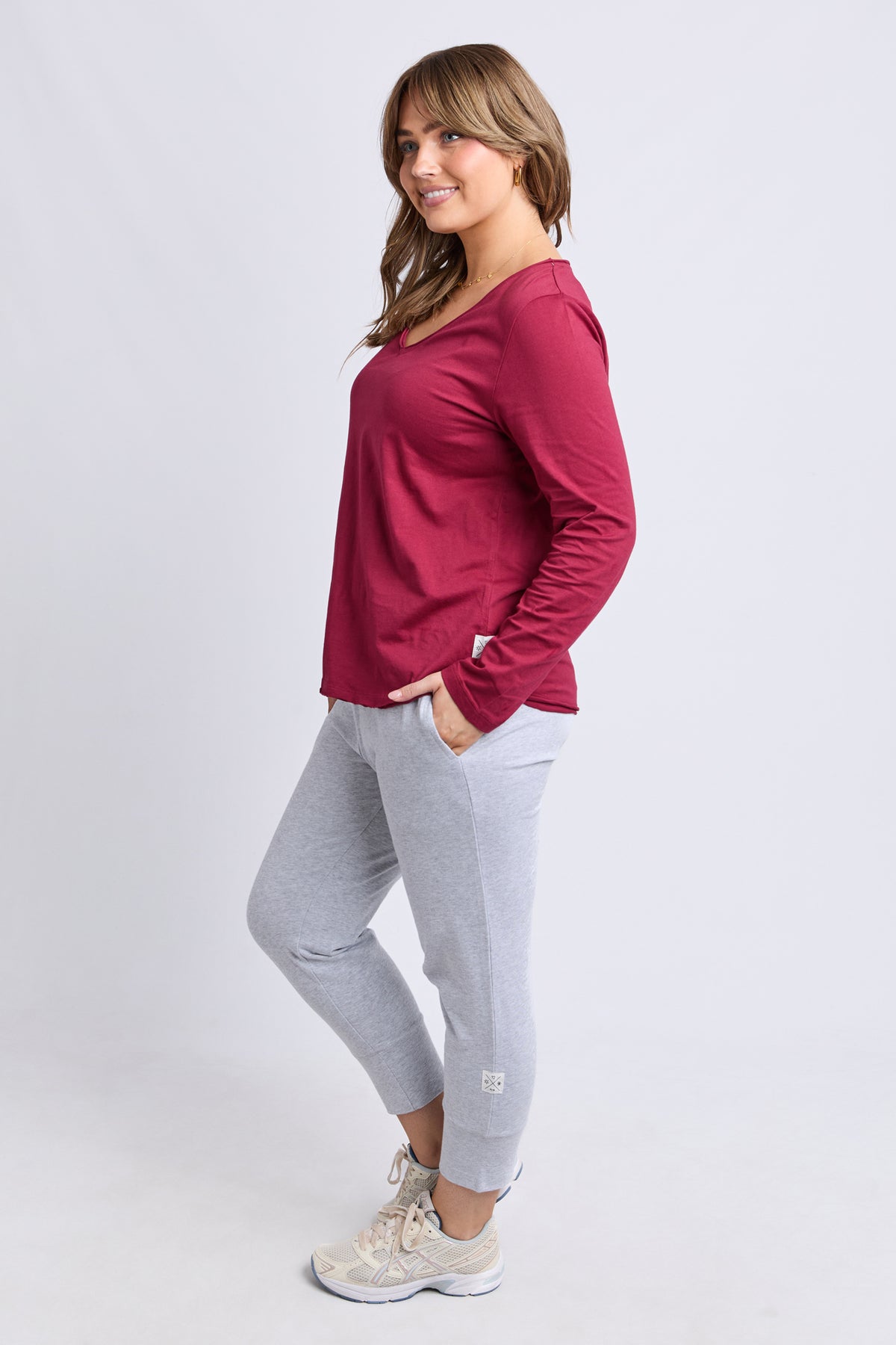 Pima Long Sleeve Vee Tee Maroon