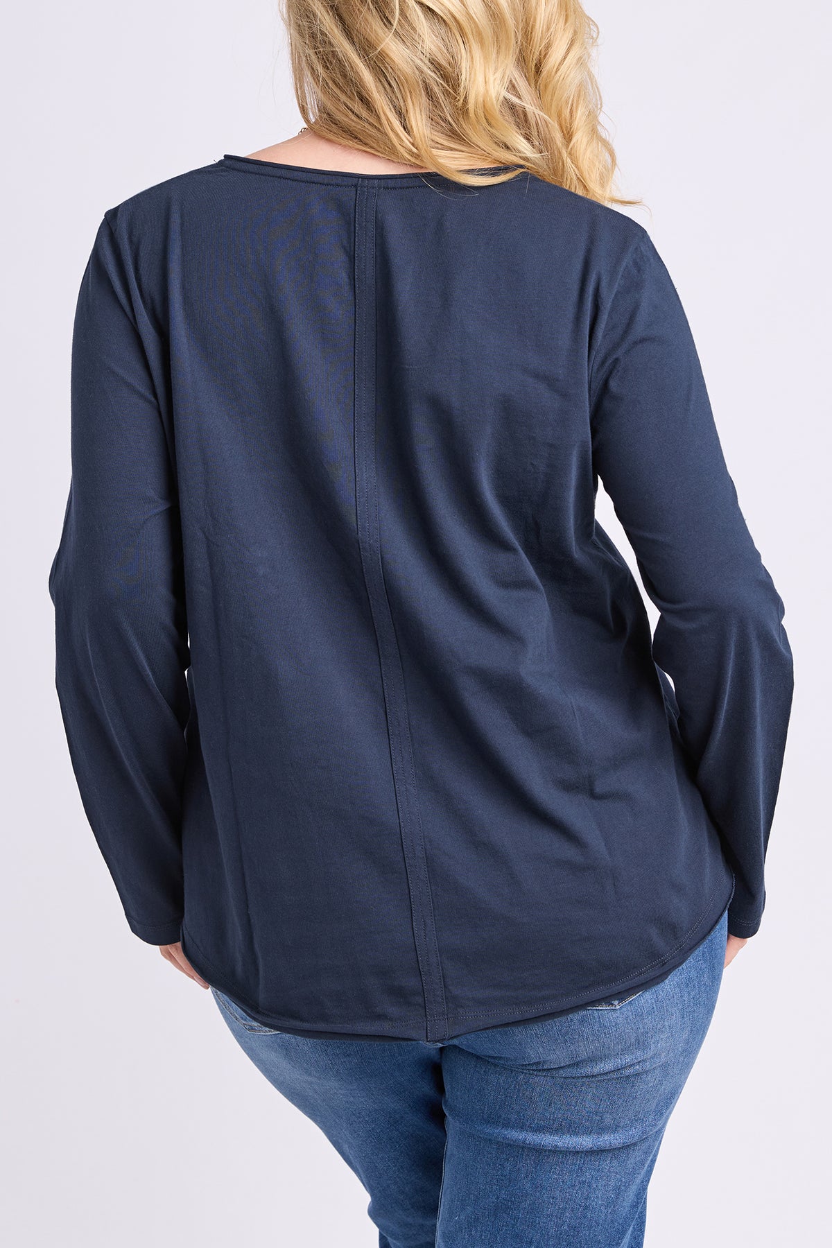 Pima Long Sleeve Vee Tee Navy