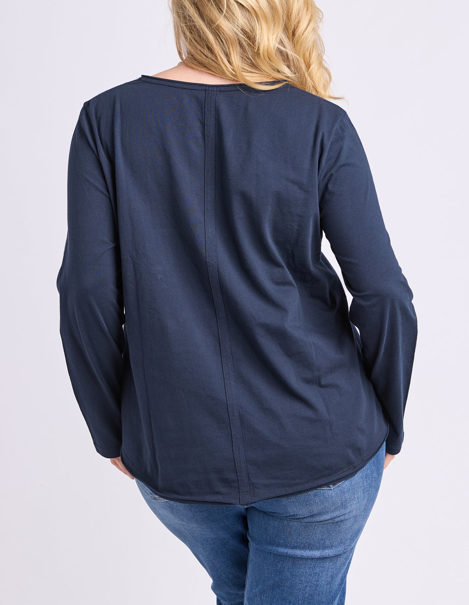 Pima Long Sleeve Vee Tee Navy