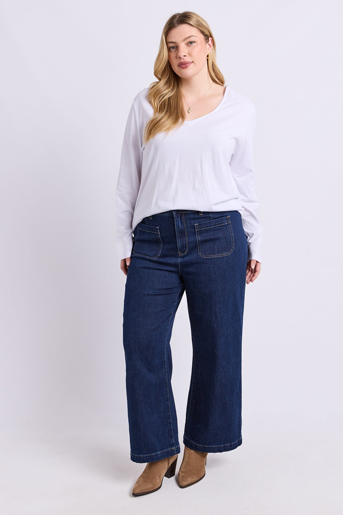 Pima Long Sleeve Vee Tee White