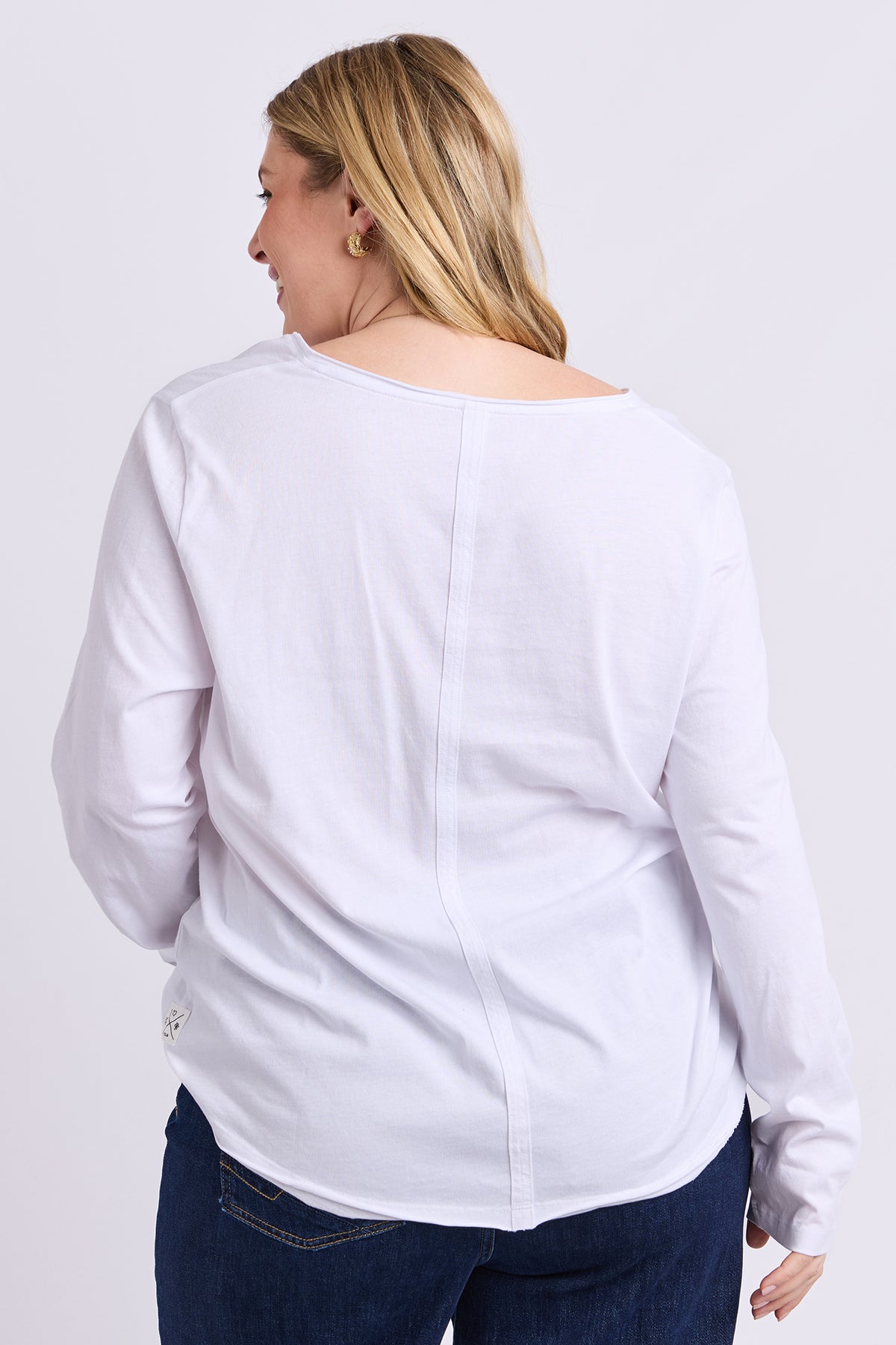Pima Long Sleeve Vee Tee White