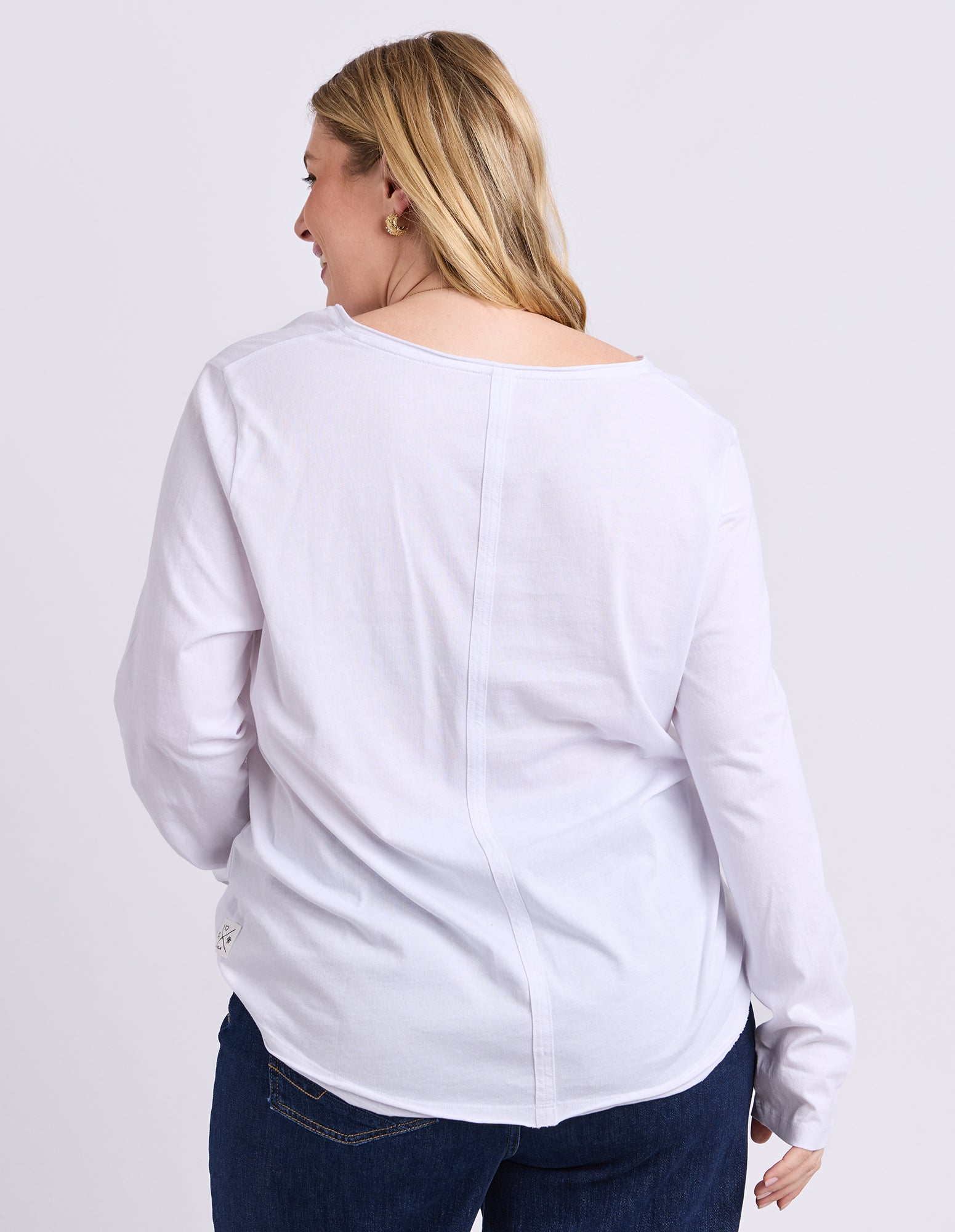 Pima Long Sleeve Vee Tee White