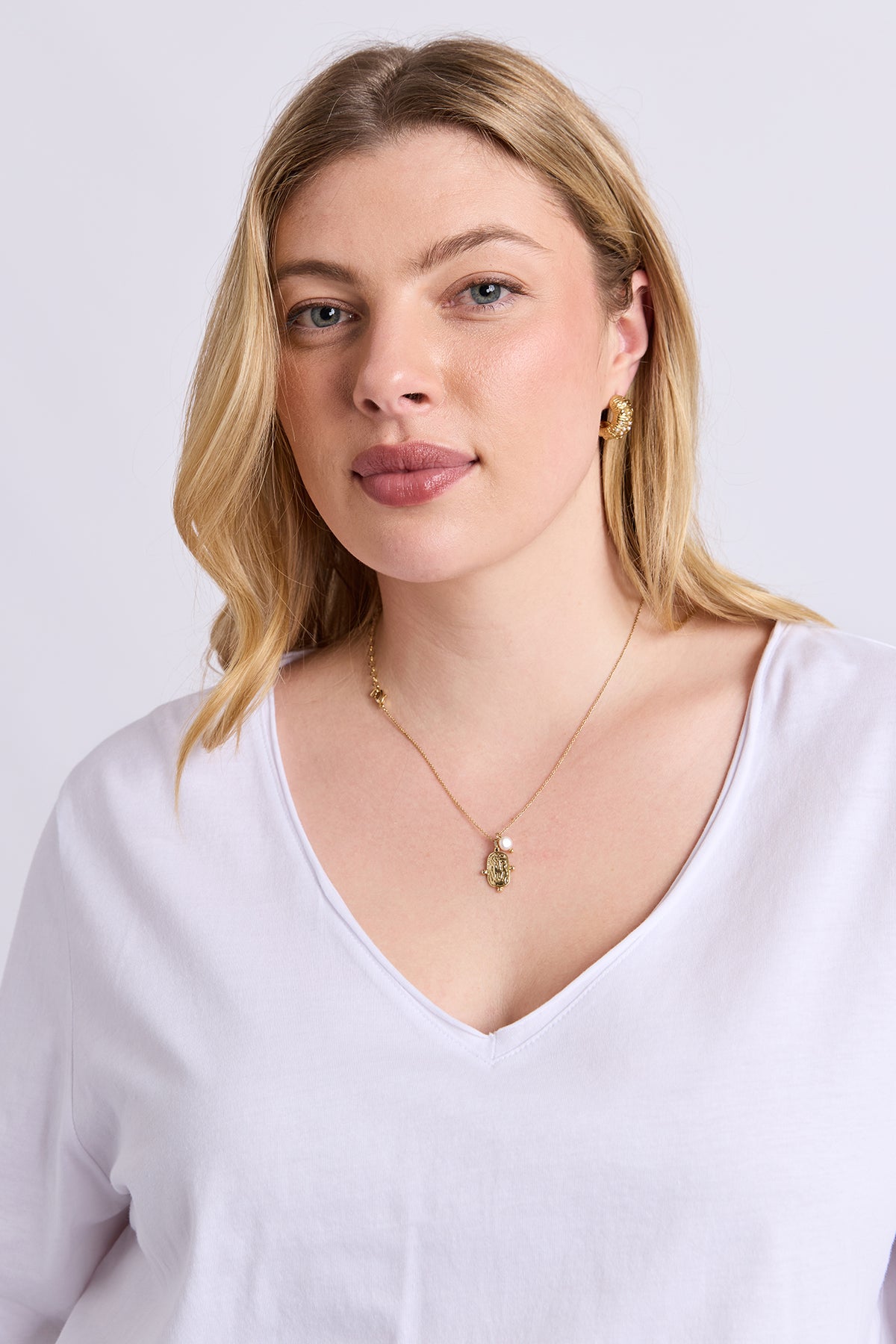 Pima Long Sleeve Vee Tee White