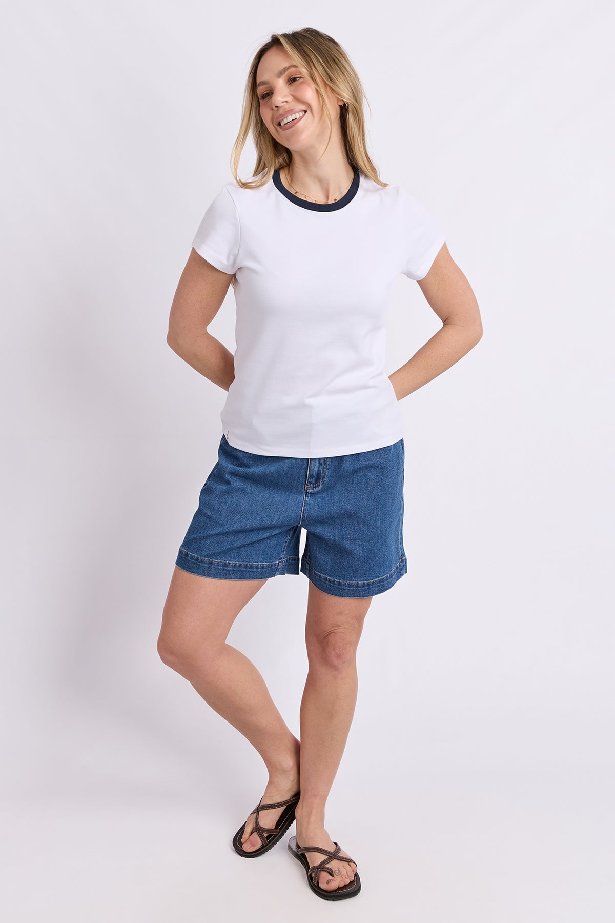 Rosie Ringer Tee White With Navy Band
