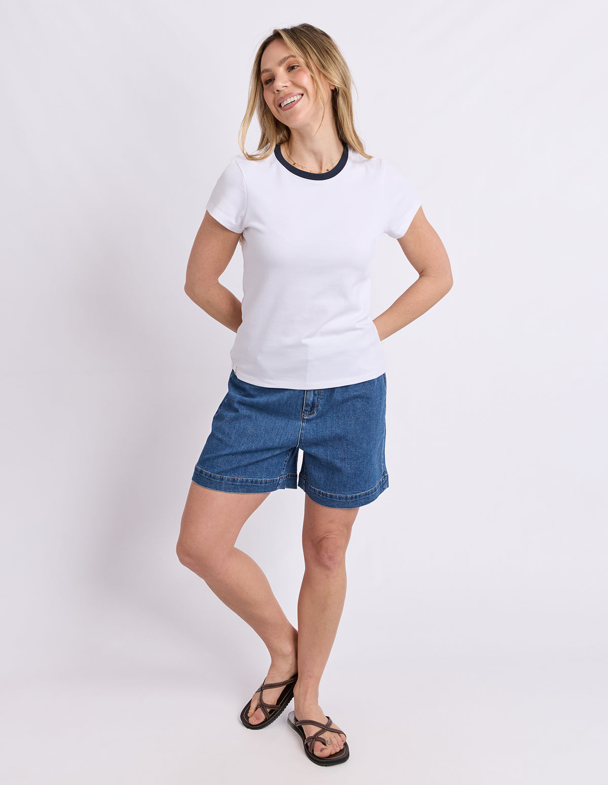 Rosie Ringer Tee White With Navy Band