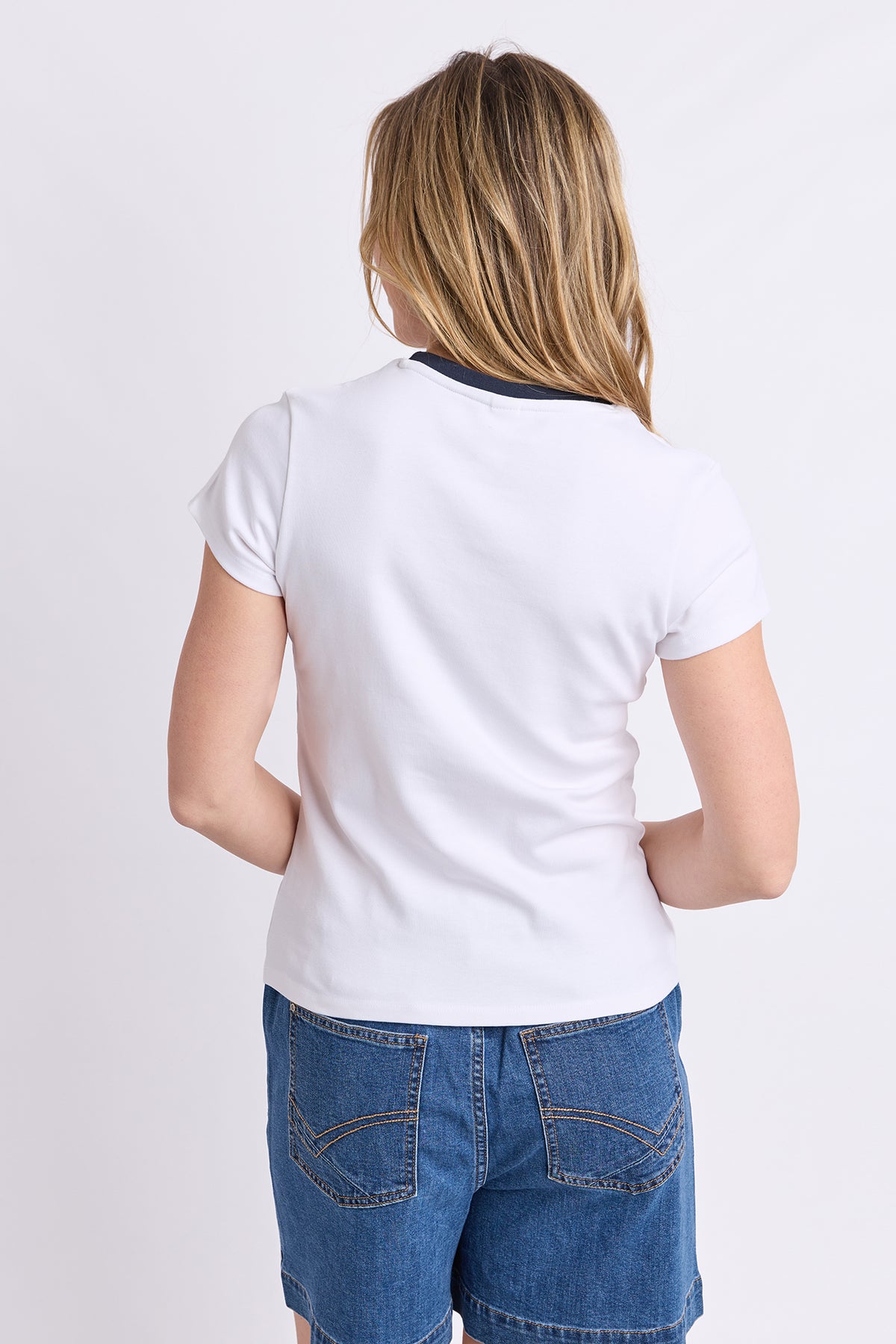 Rosie Ringer Tee White With Navy Band