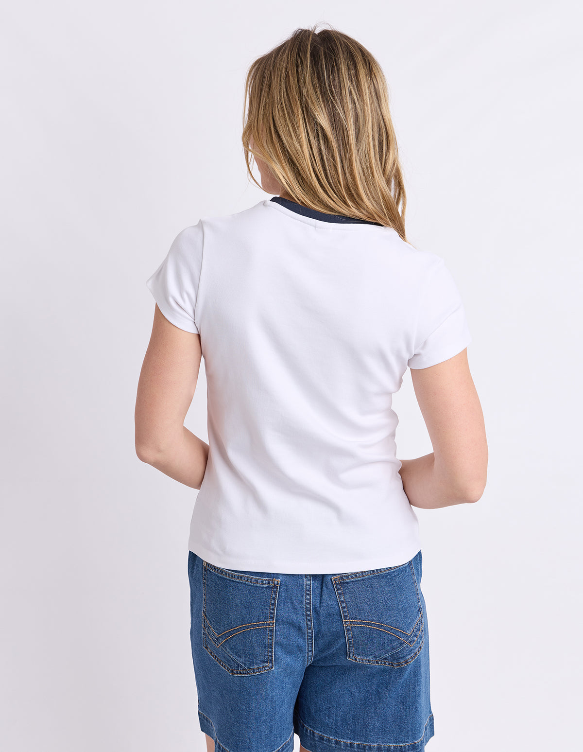 Rosie Ringer Tee White With Navy Band