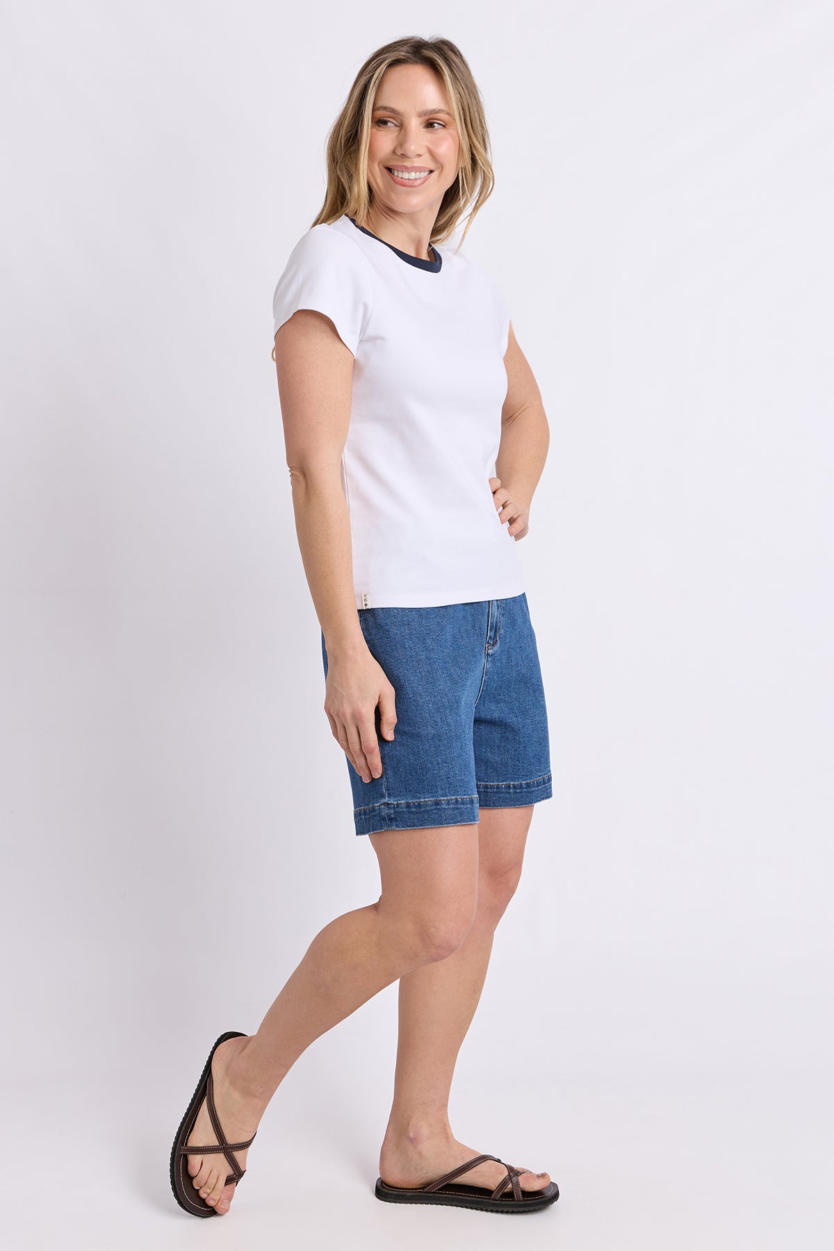 Rosie Ringer Tee White With Navy Band