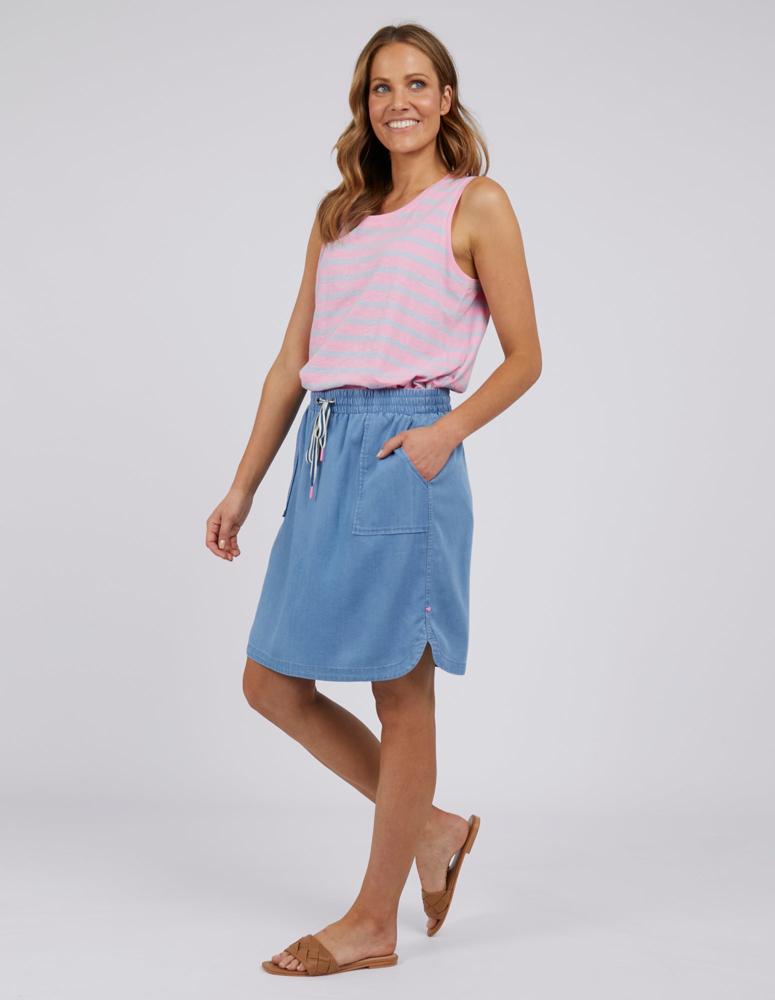 Emmy Chambray Skirt Mid Blue