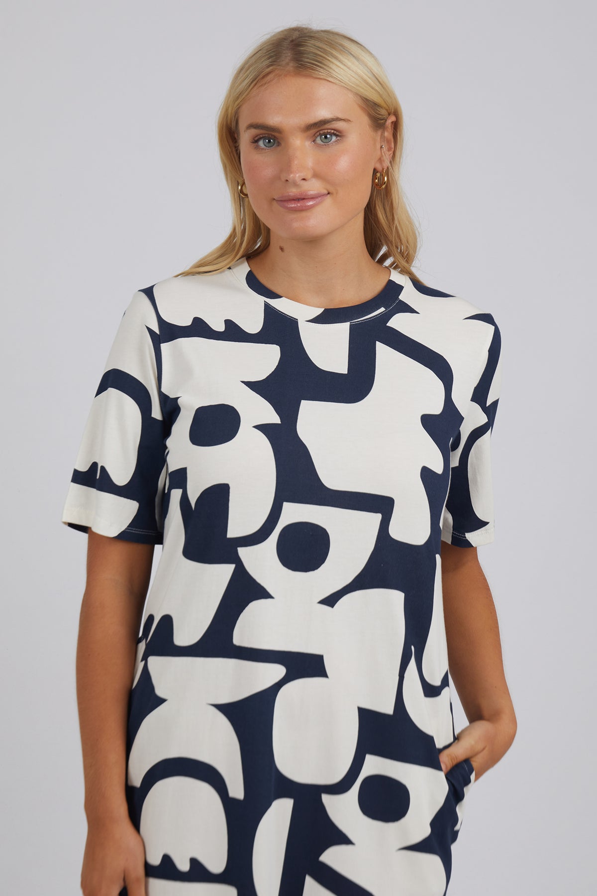 Miro Tee Dress Navy Geometric Print