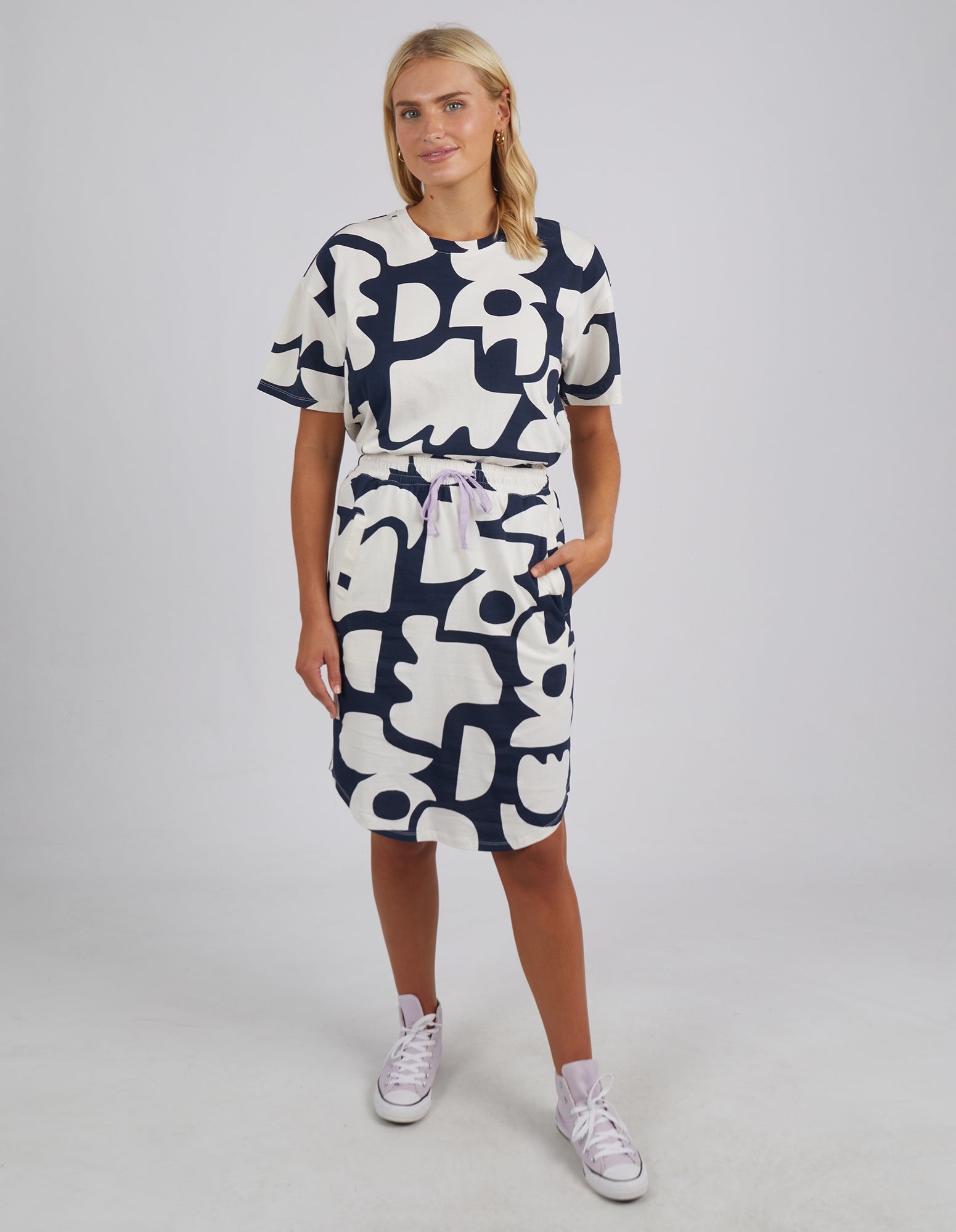 Miro Skirt Navy Geometric Print