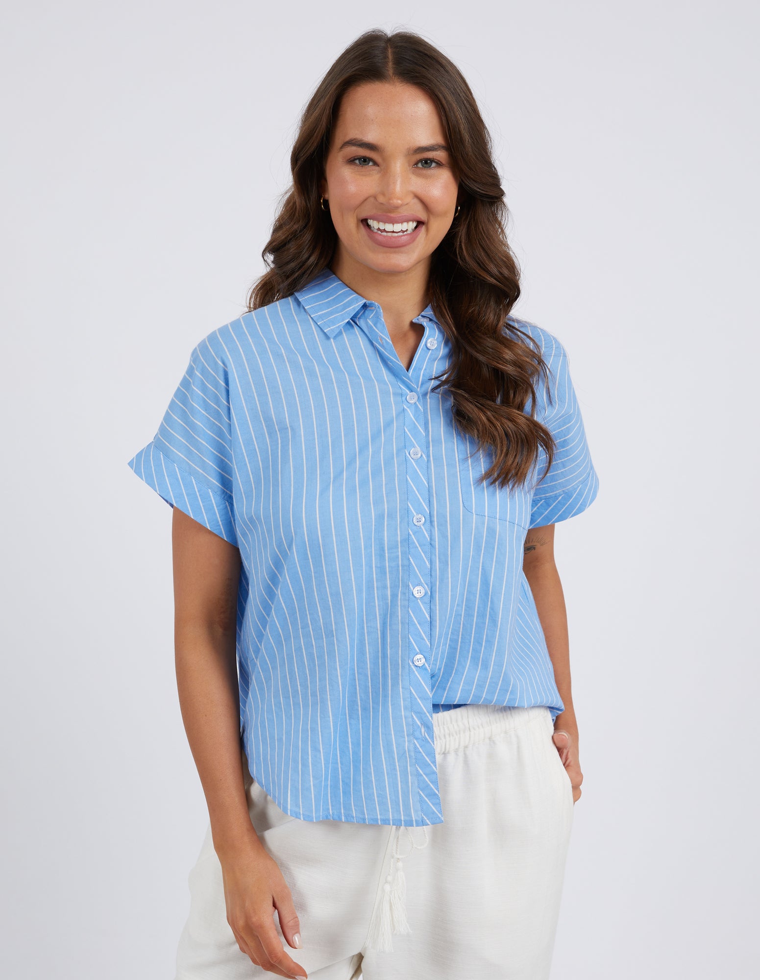 Hailey Stripe Shirt Azure Blue