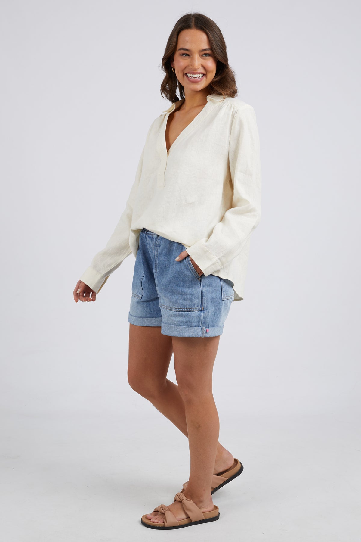 Blair Open Neck Shirt Toasted Coconut