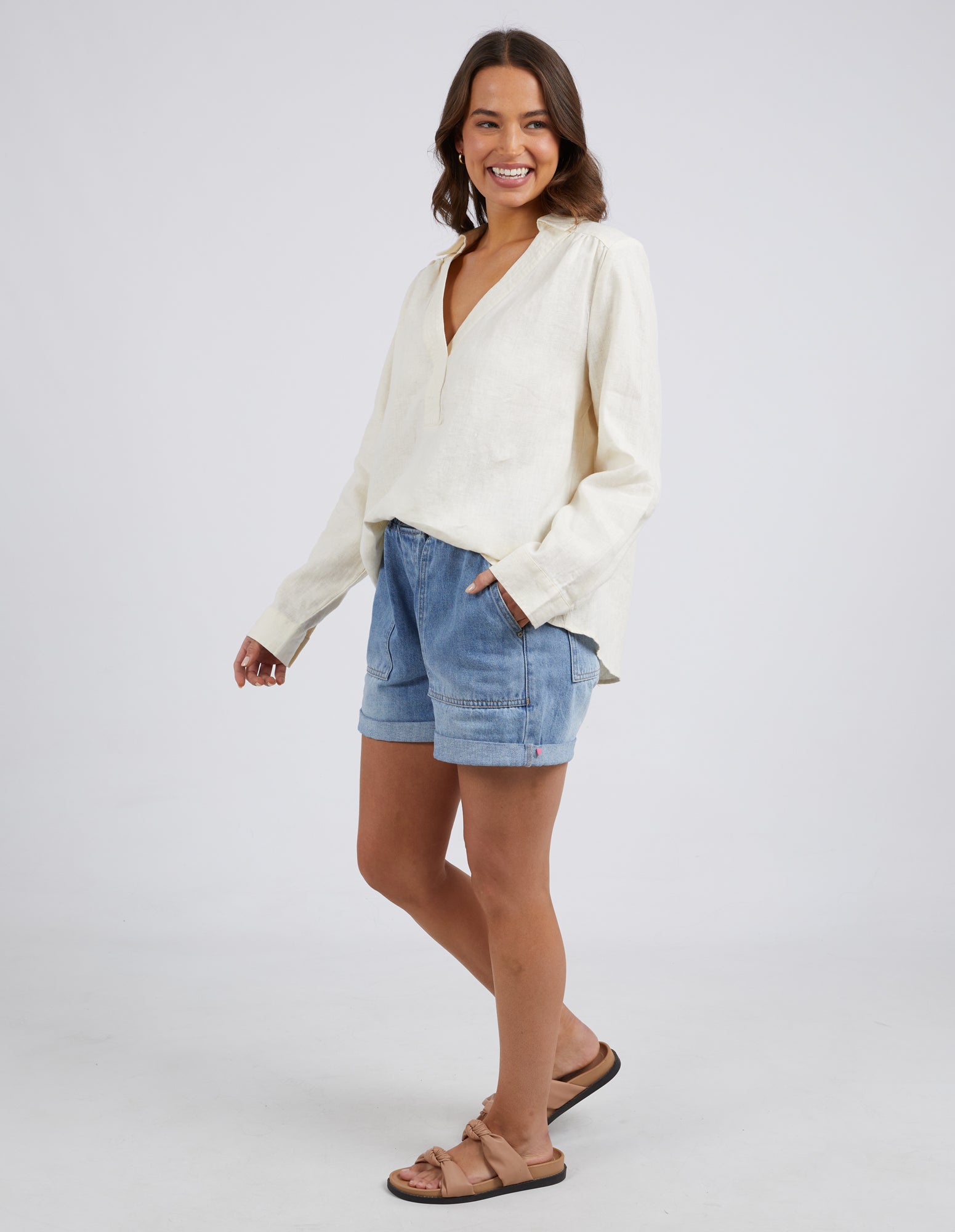 Blair Open Neck Shirt Toasted Coconut