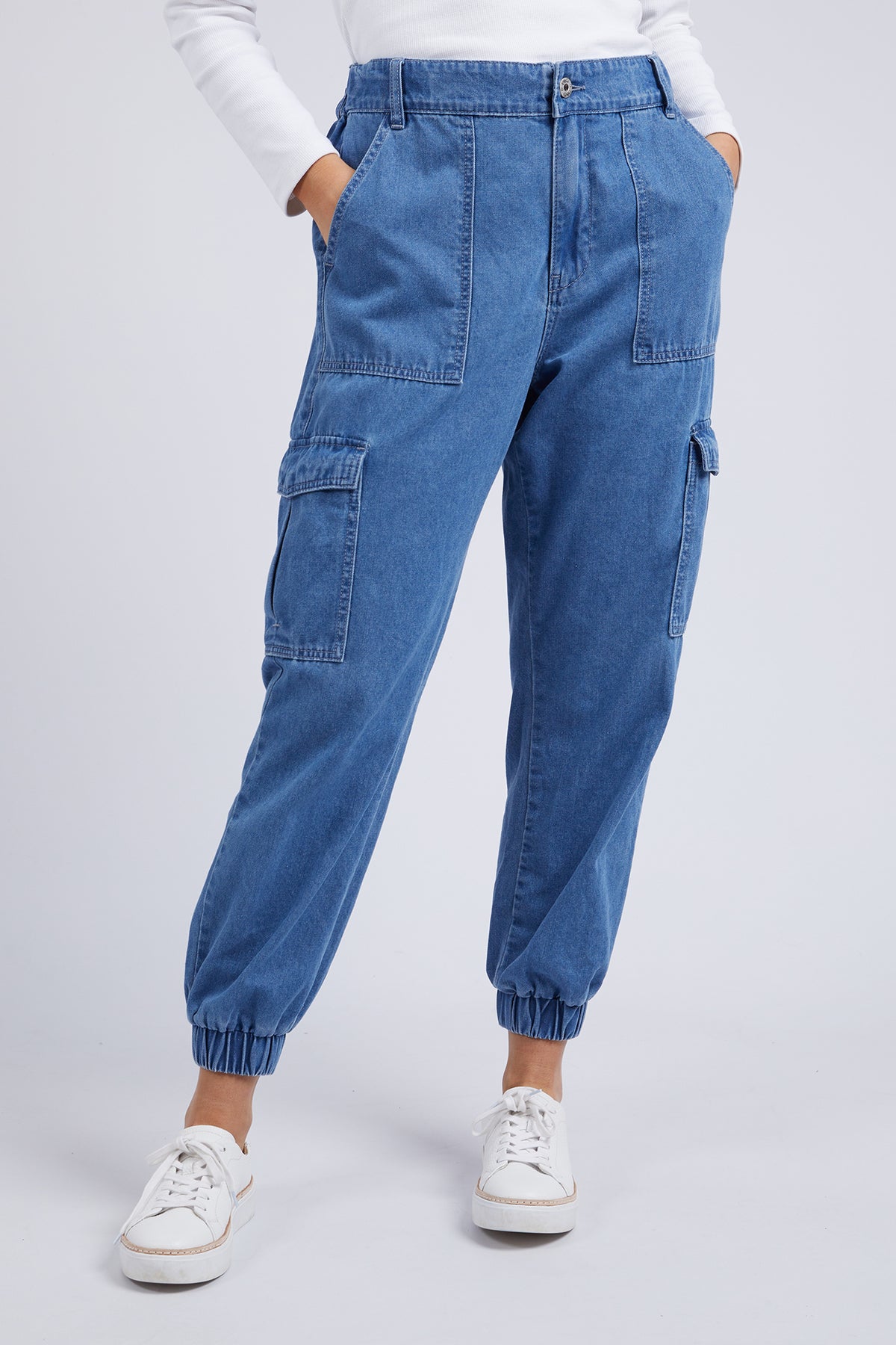 Violet Cargo Denim Pant Washed Blue