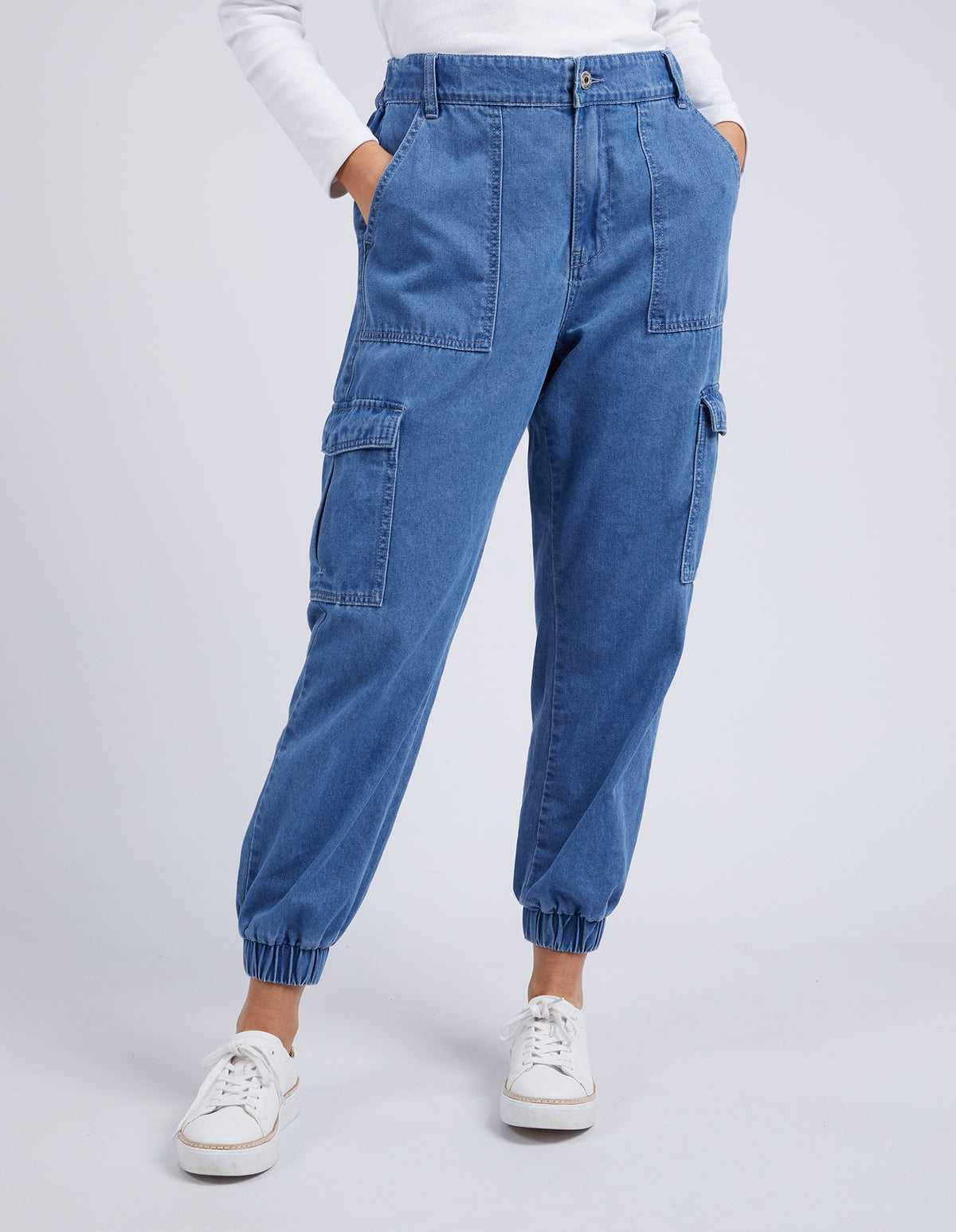 Violet Cargo Denim Pant Washed Blue